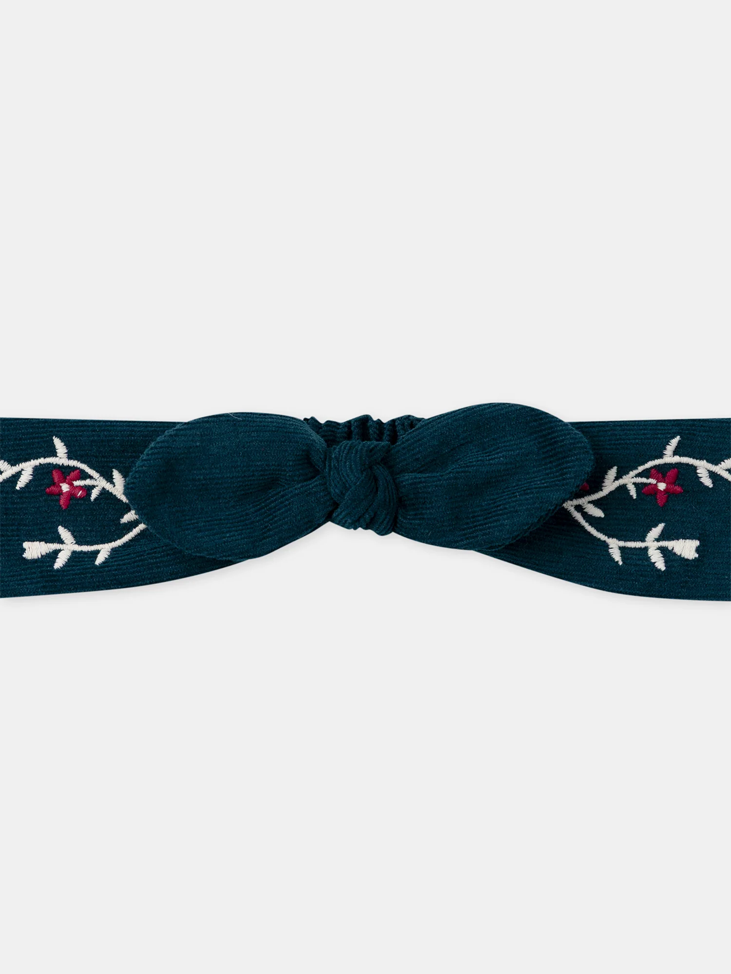 Bandeau bleu à broderie fleurs en velours Bébé Fille - Image 2