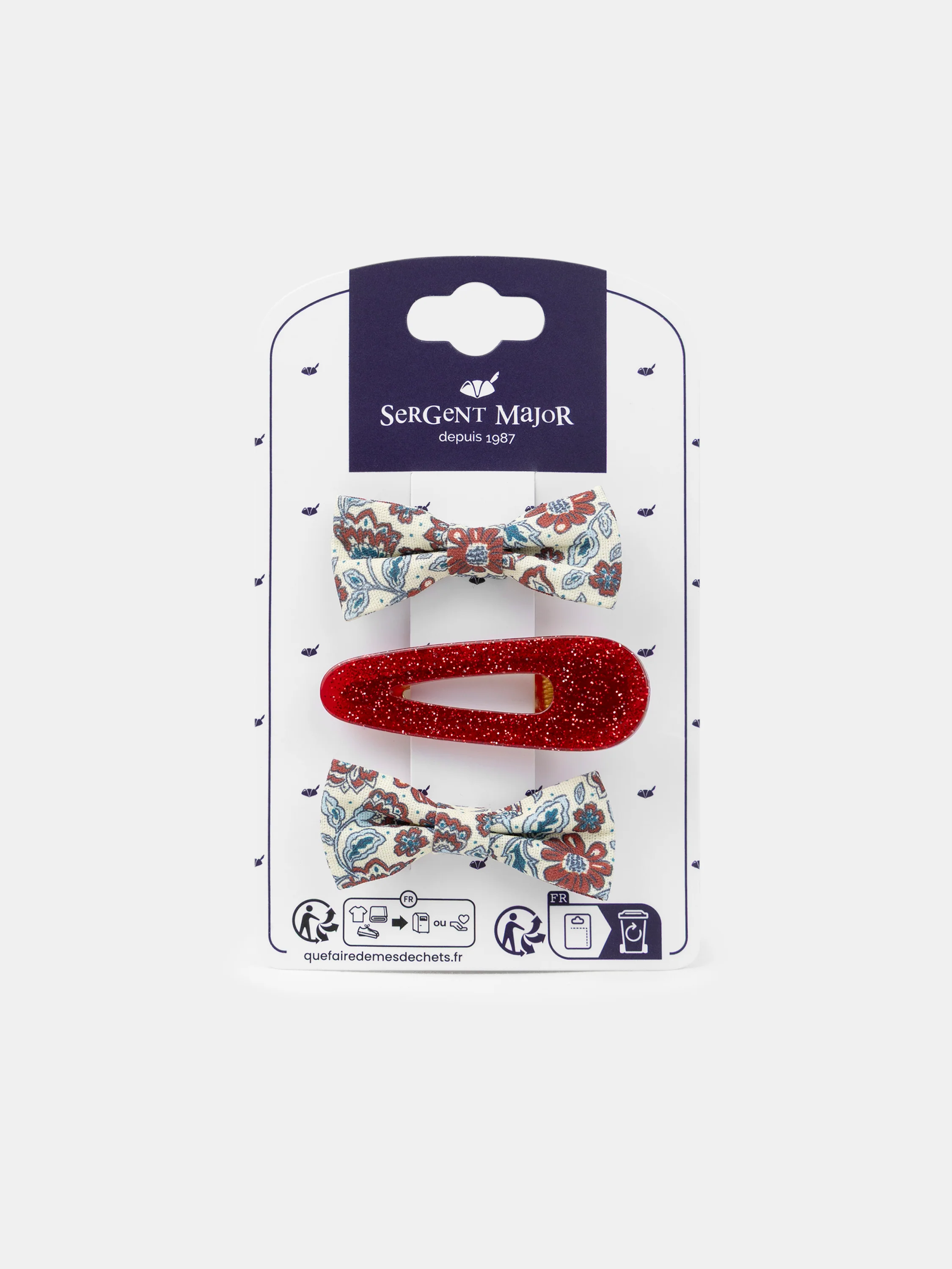 3 barrettes écru imprimé fleuri ou rouge paillettés Fille - Image 4