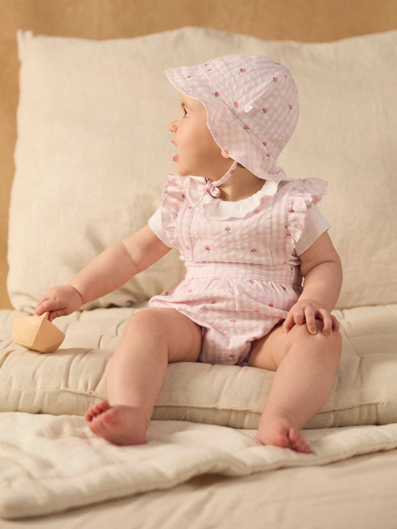 Bob vichy fleuri rose Naissance Fille - Image 3