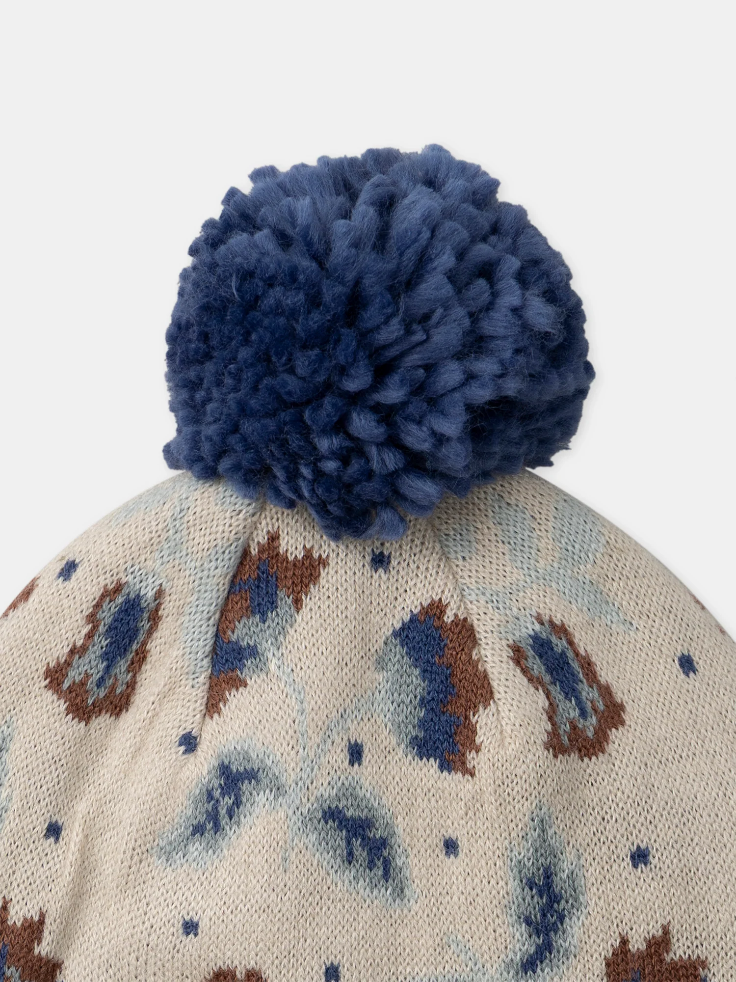 Bonnet beige en maille à motif fleurs avec pompom Fille - Image 2