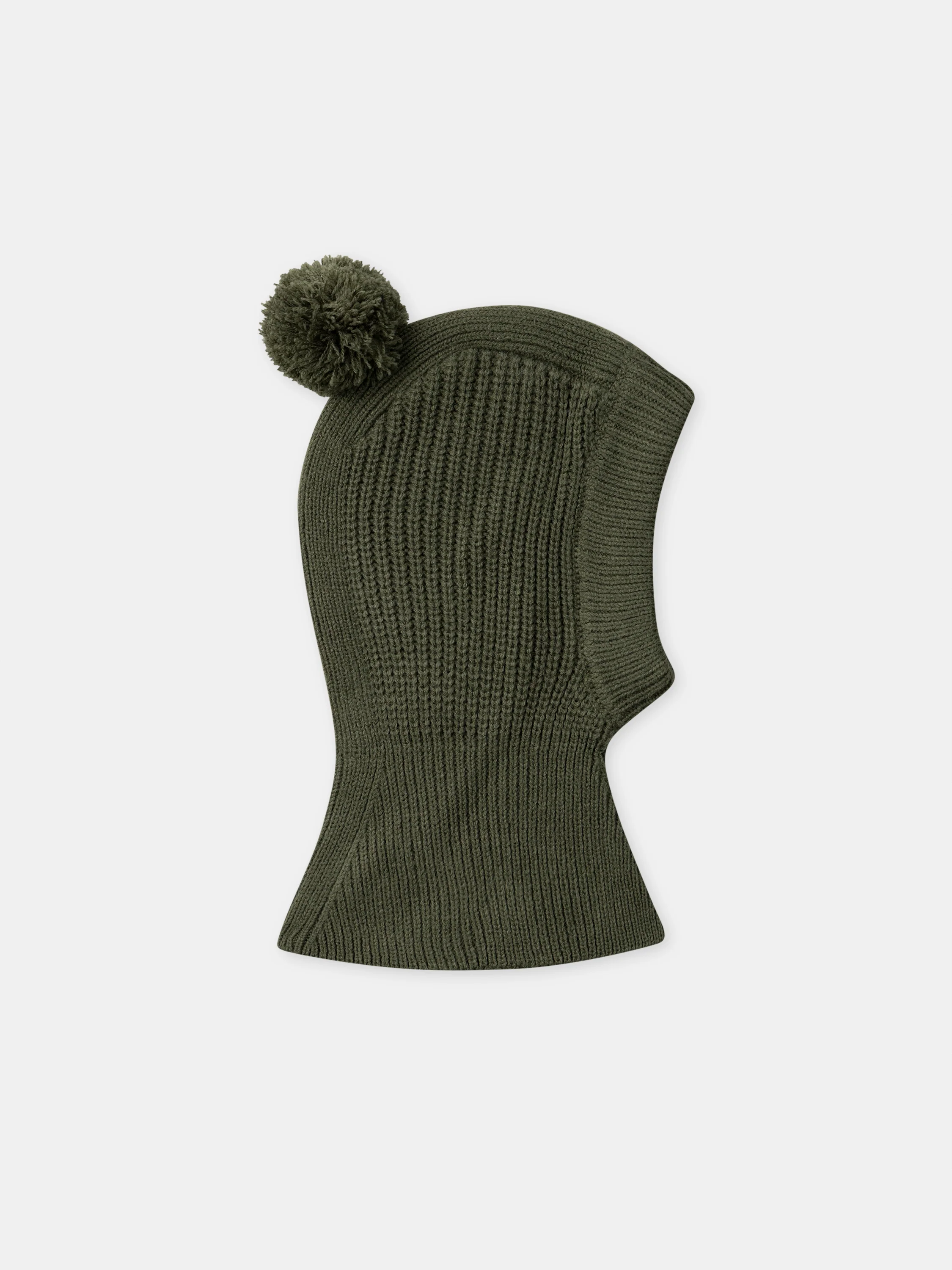 Cagoule vert kaki en maille à ponpom Bébé Garçon