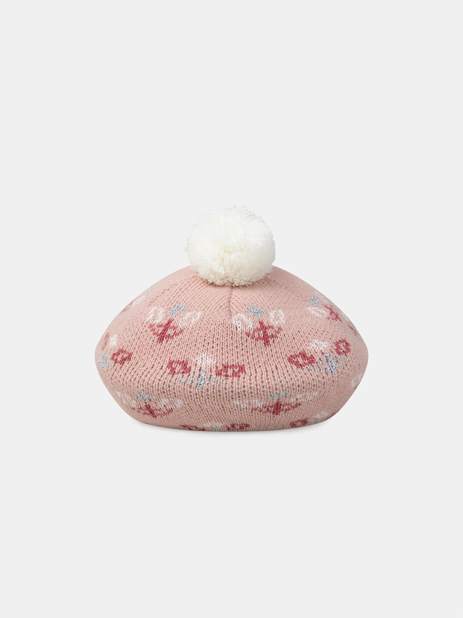 Bonnet rose Ă pompon et motifs fleurs Fille
