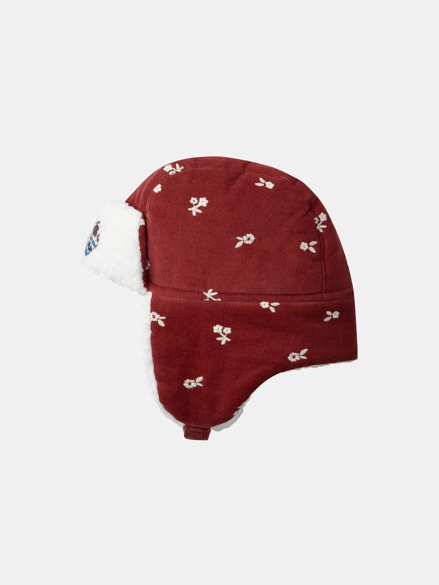 Chapka rouge en velours à broderies fleurs Fille - Image 4