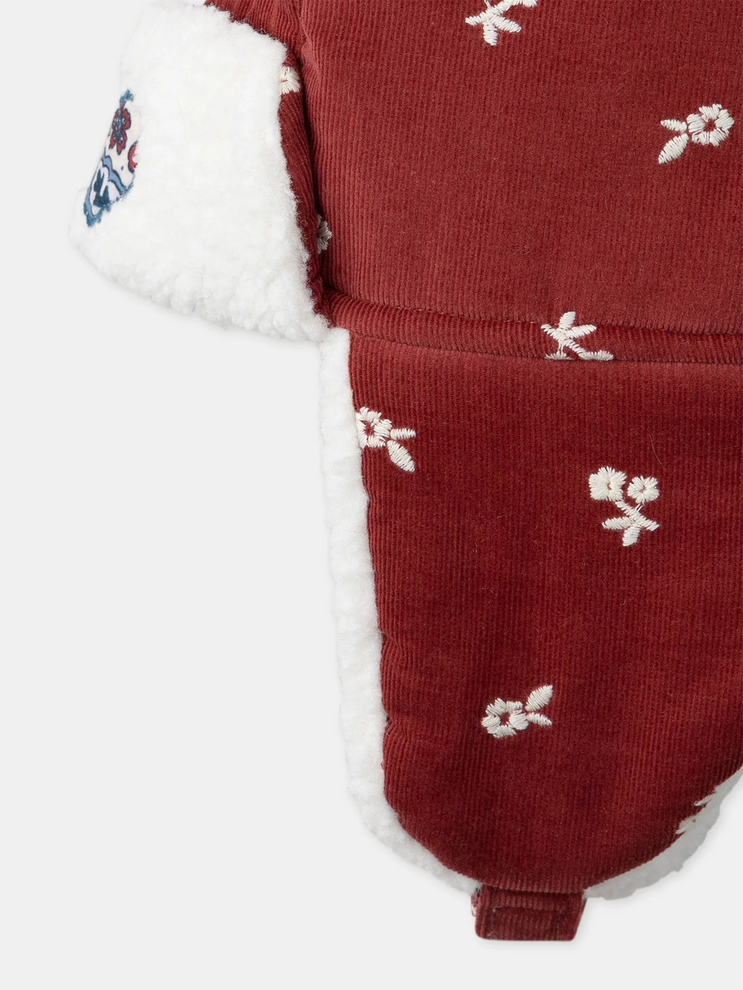 Chapka rouge en velours à broderies fleurs Fille - Image 5