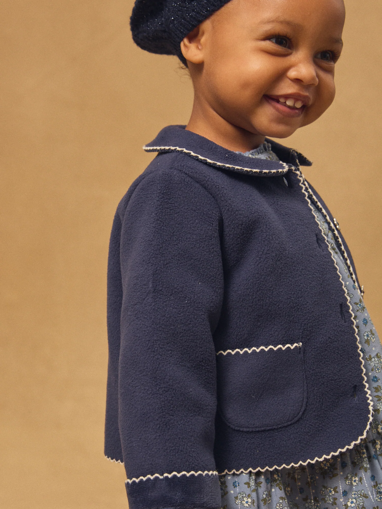 Cardigan bleu foncé à col claudine Bébé Fille - Image 4