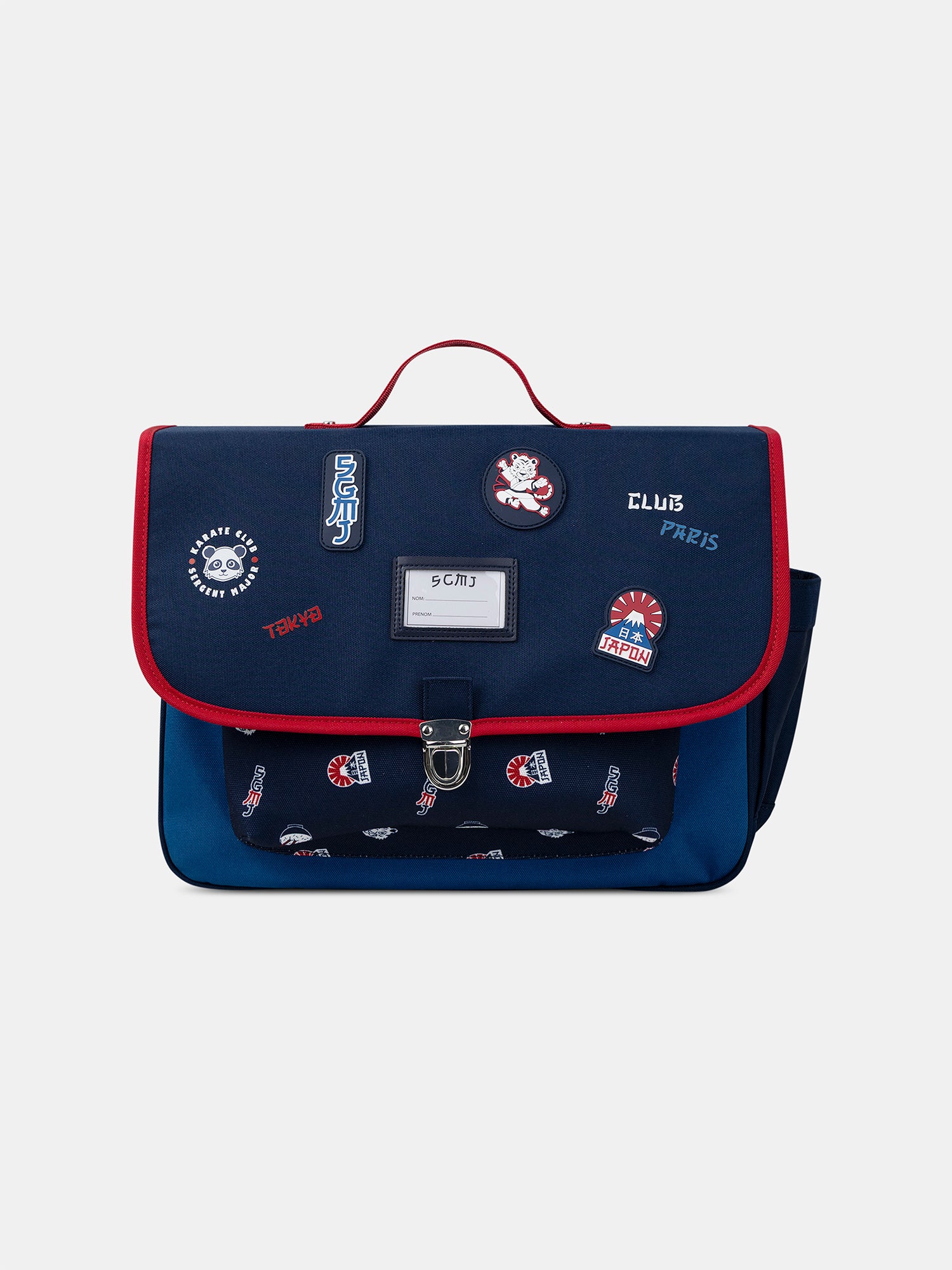 Cartable bleu marine imprimé et patch Japon Garçon
