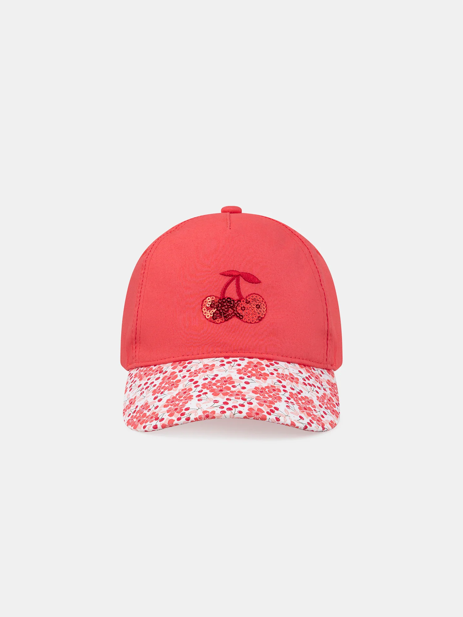 Casquette rouge imprimé fleuri et sequins Fille