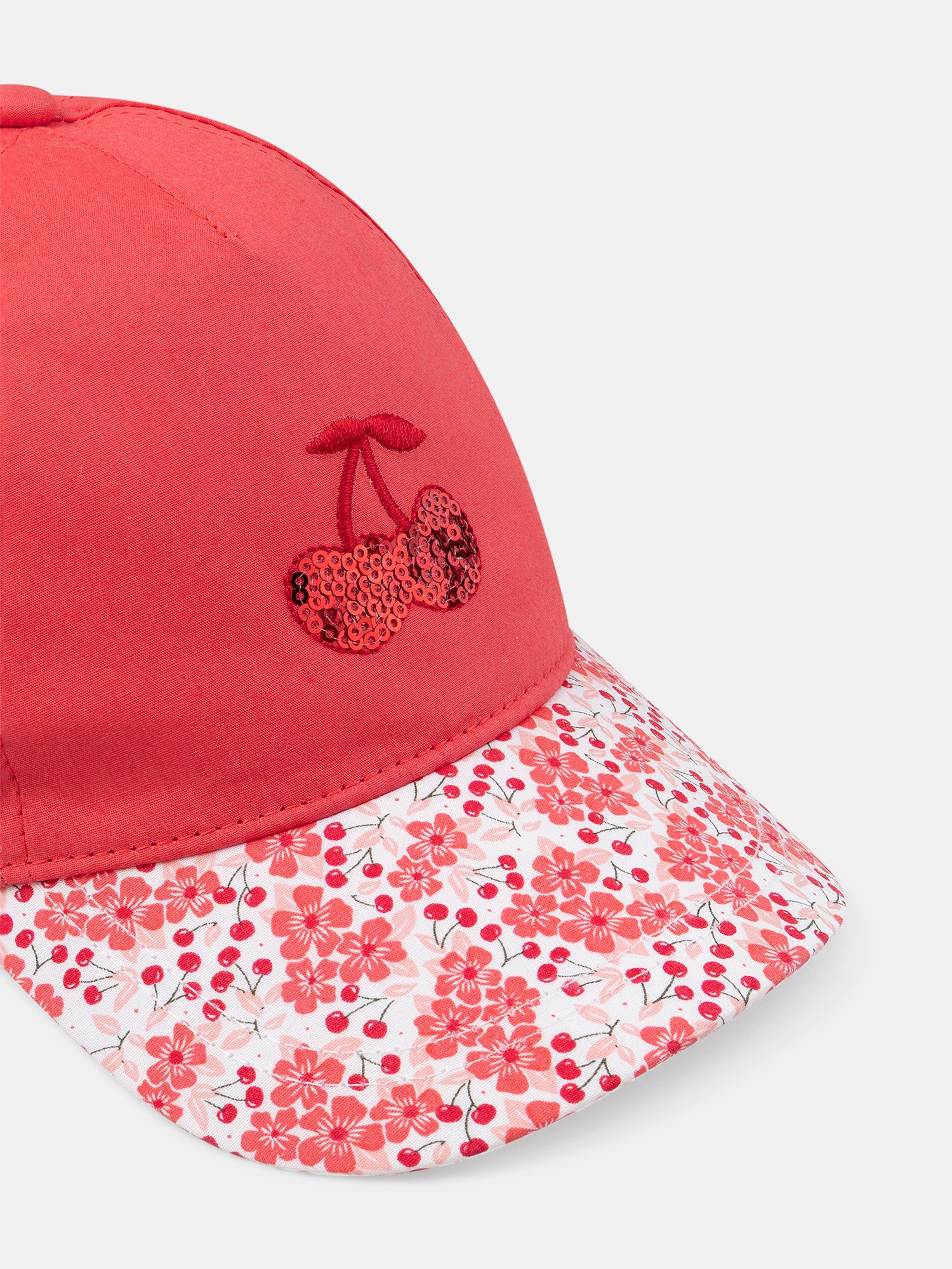 Casquette rouge imprimé fleuri et sequins Fille - Image 5