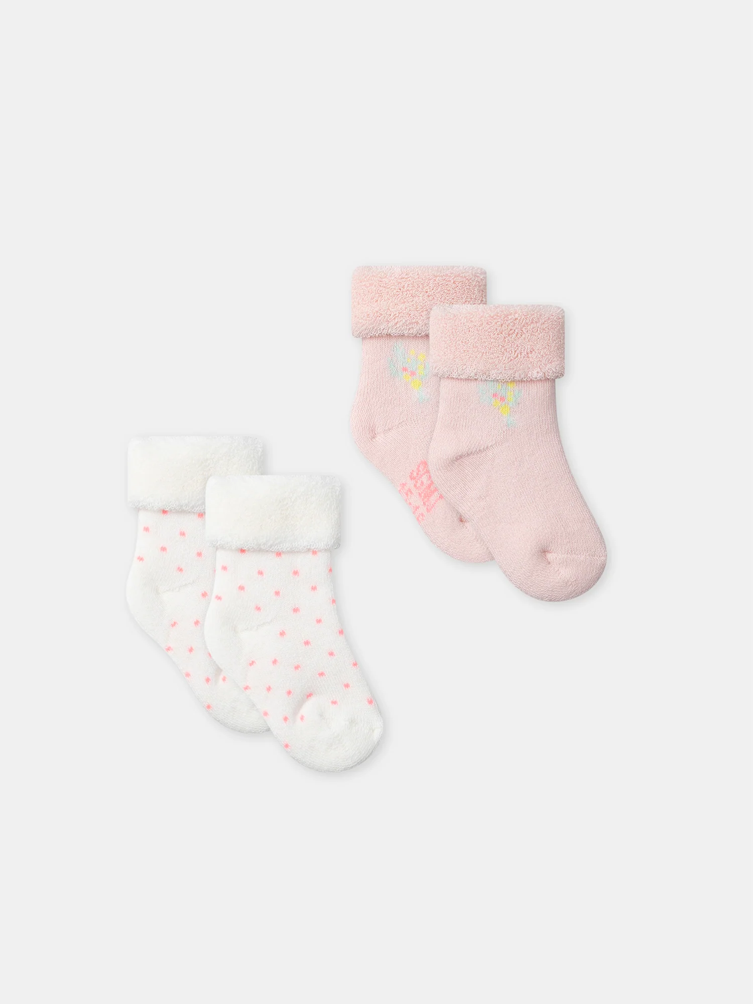 Lot de 2 paires de chaussettes écrues ou roses Naissance Fille
