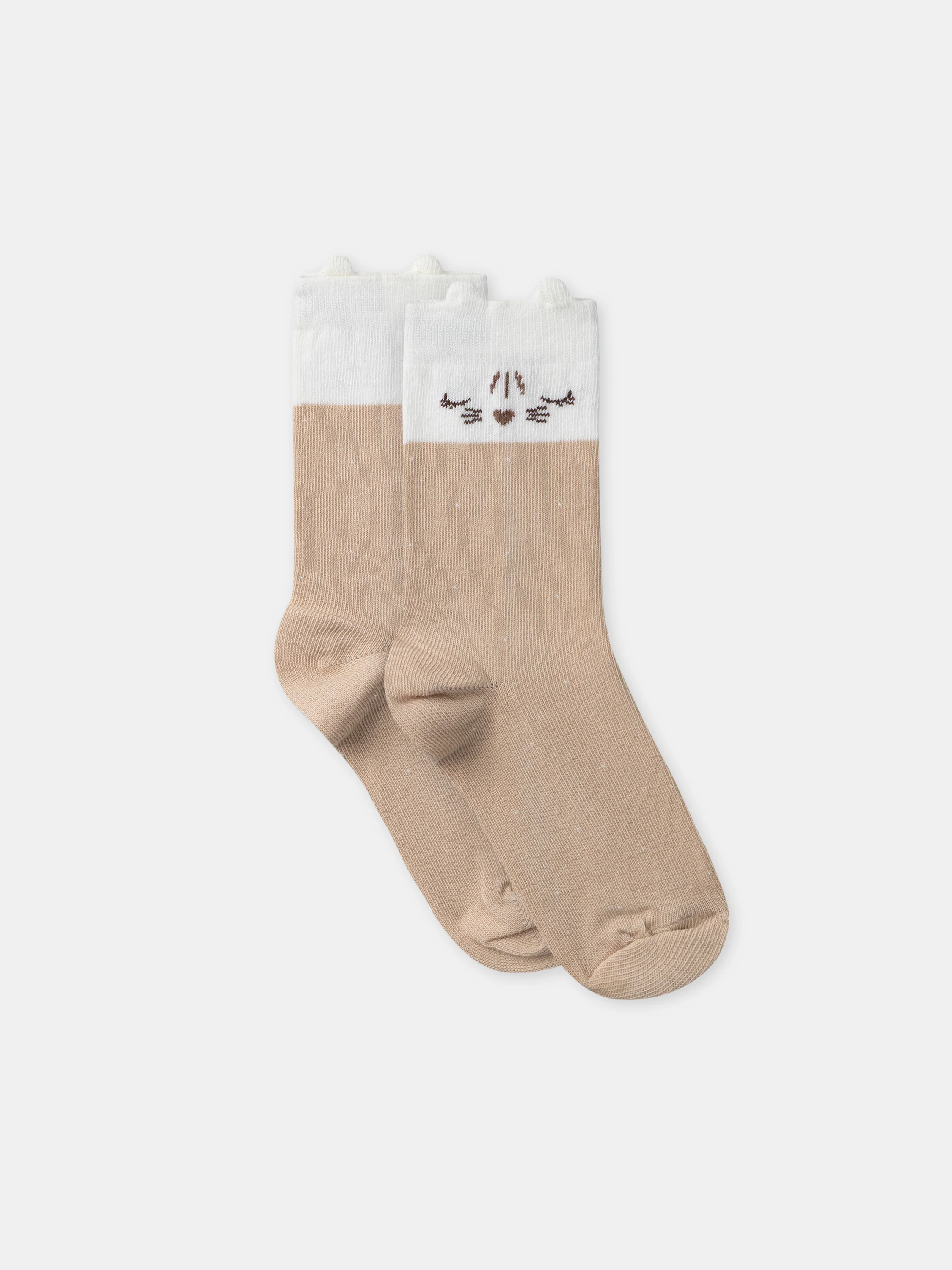Chaussettes marrons et écrues chat Fille