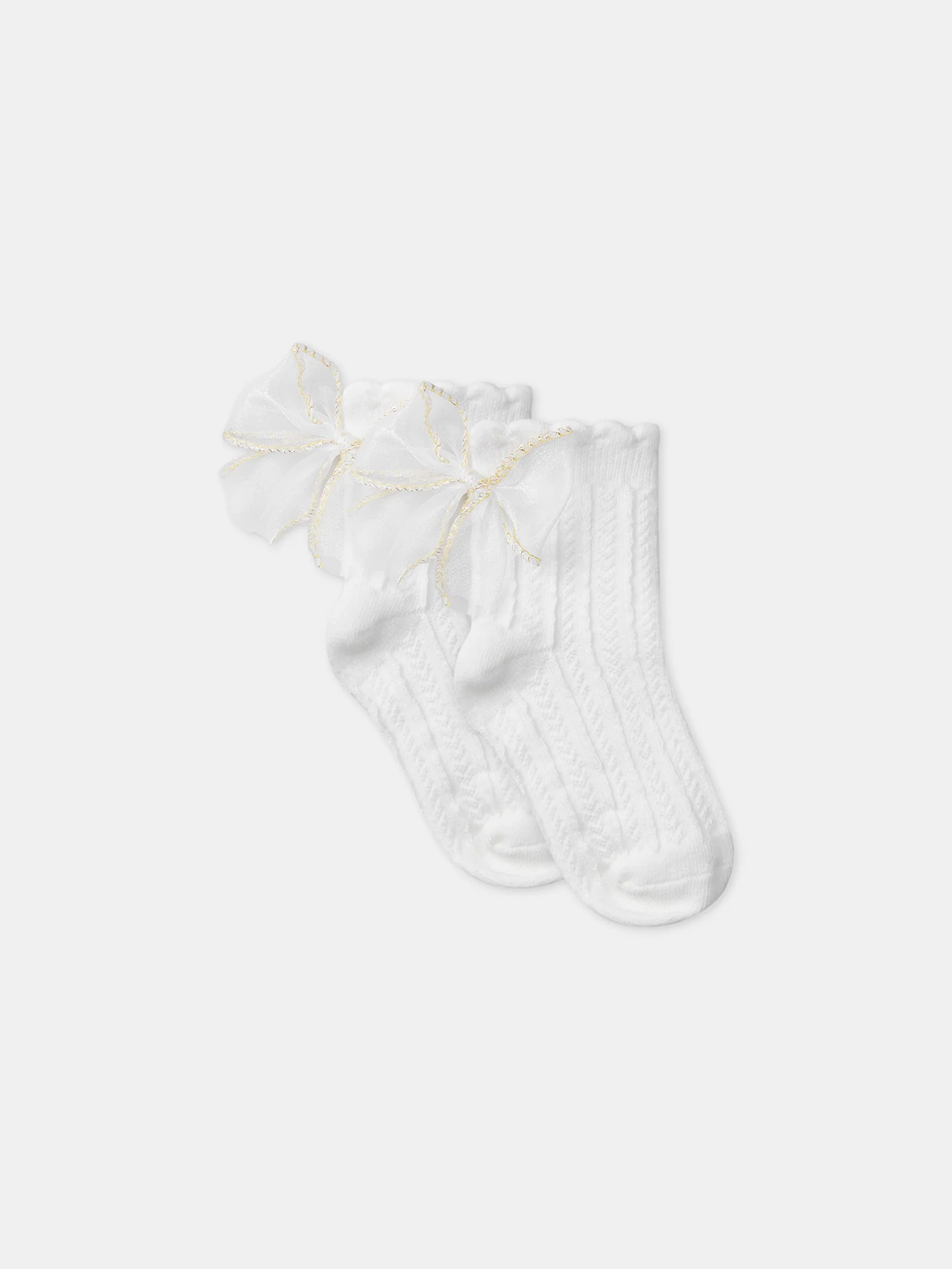 Chaussettes écrues avec noeud en tulle - Image 5