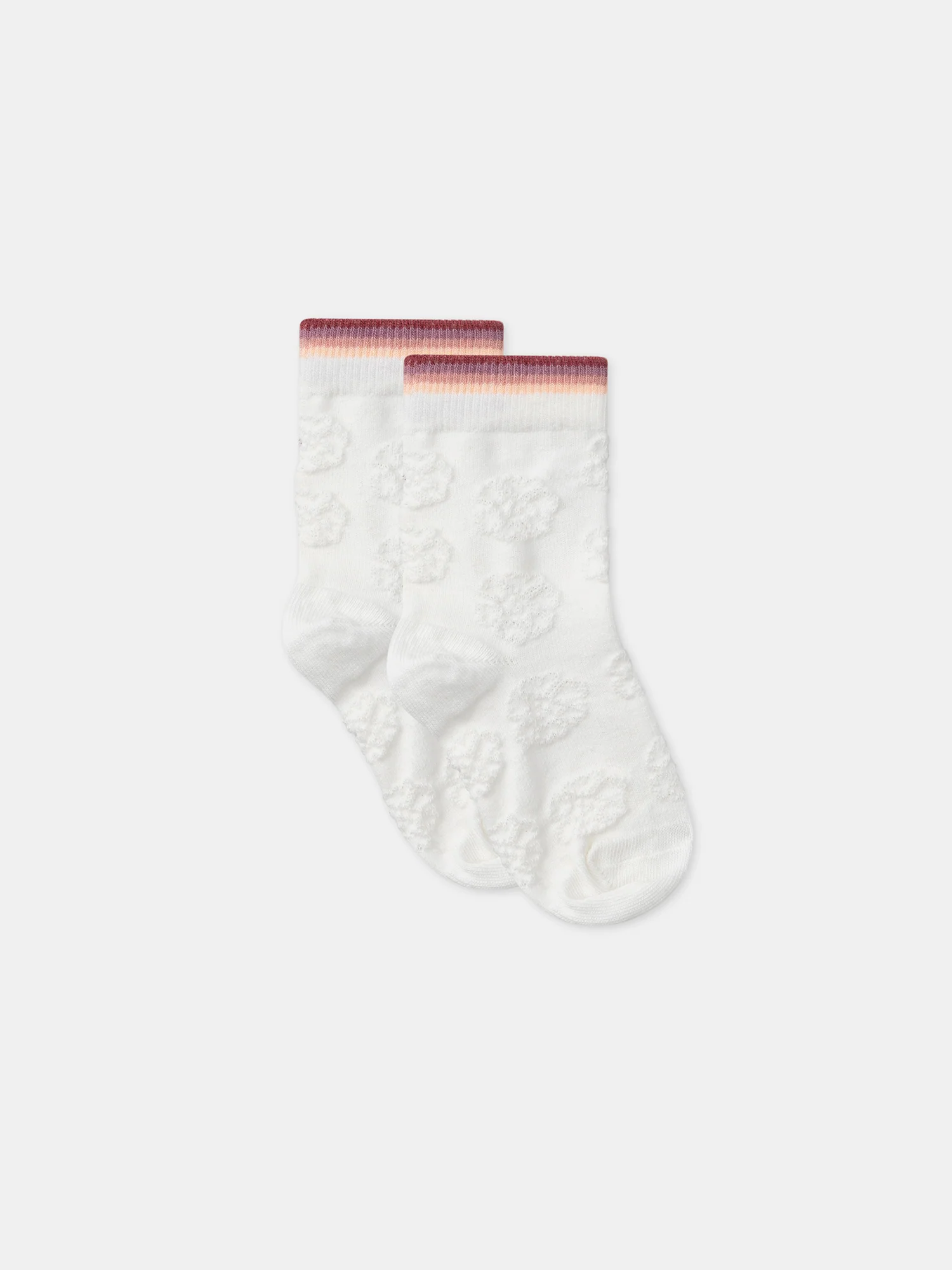 Chaussettes écrues jacquard fleur uni - Image 4