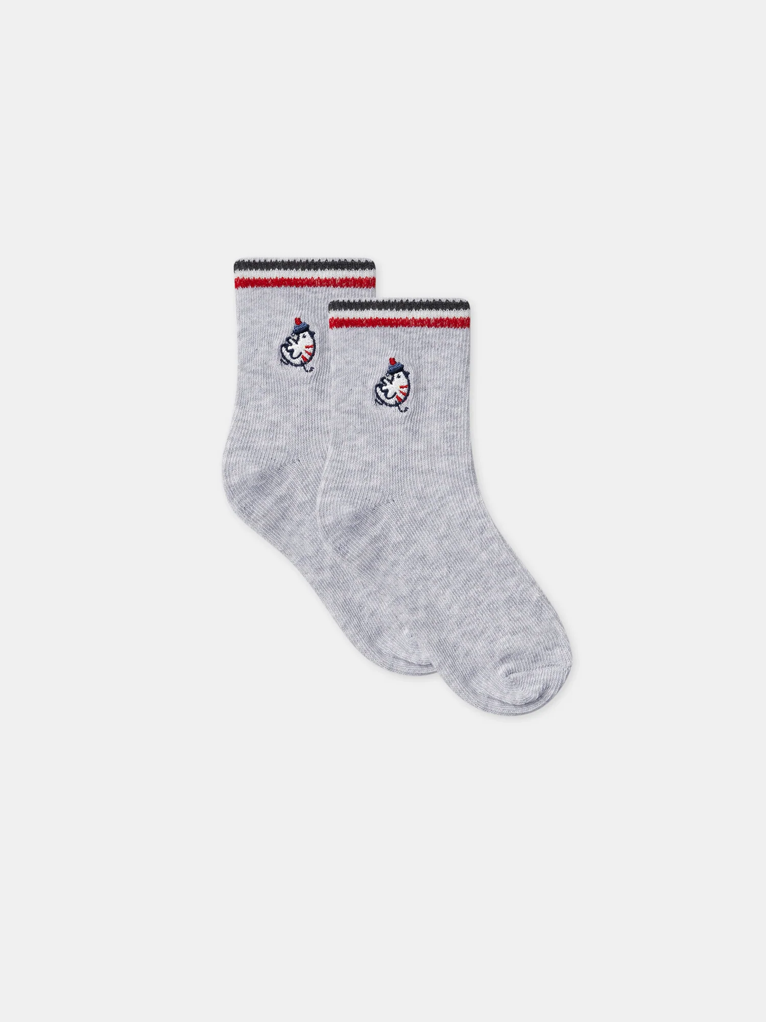 Chaussettes gris chiné brodées