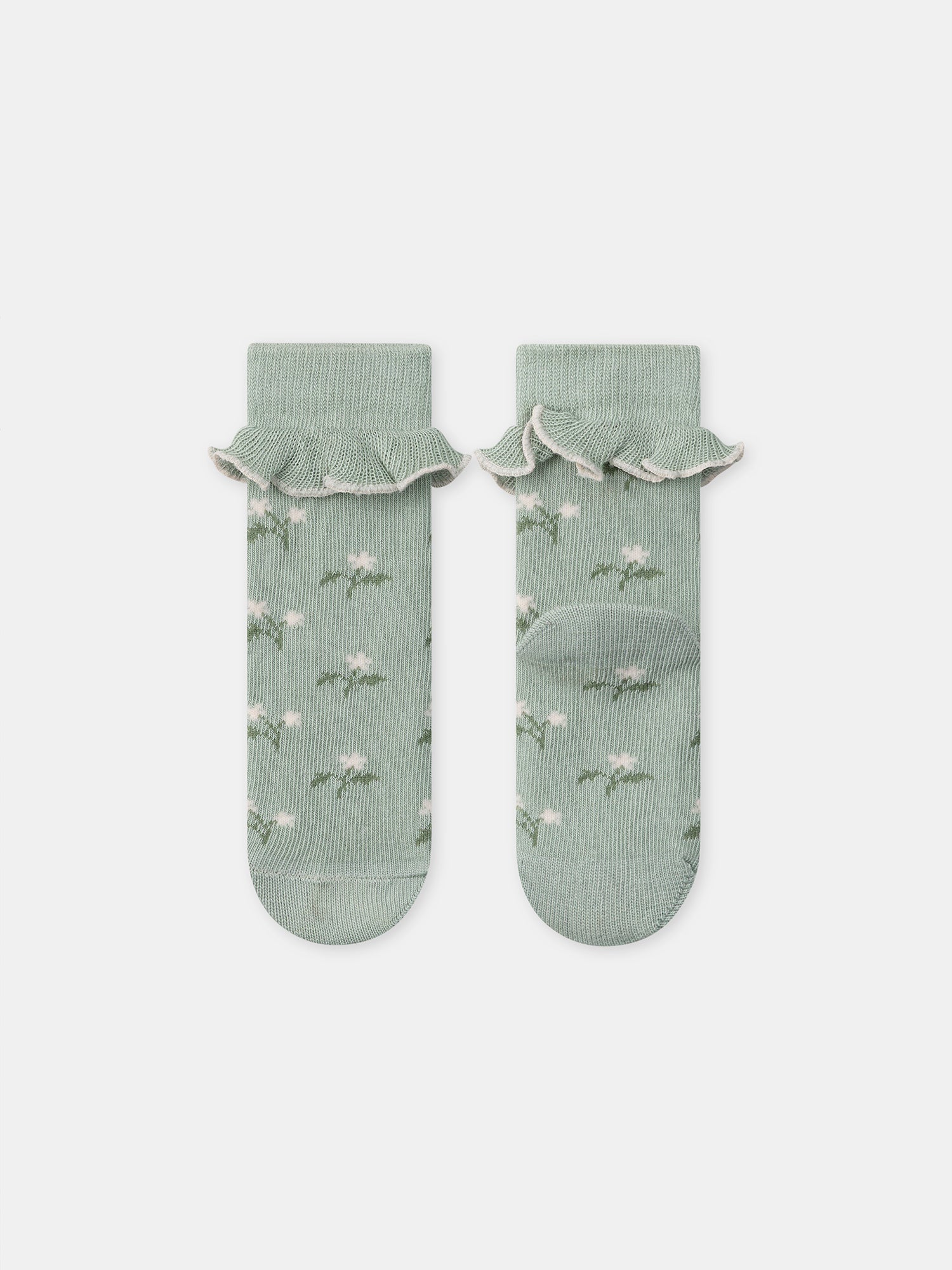 Chaussettes vertes à fleurs et volants Bébé Fille - Image 3