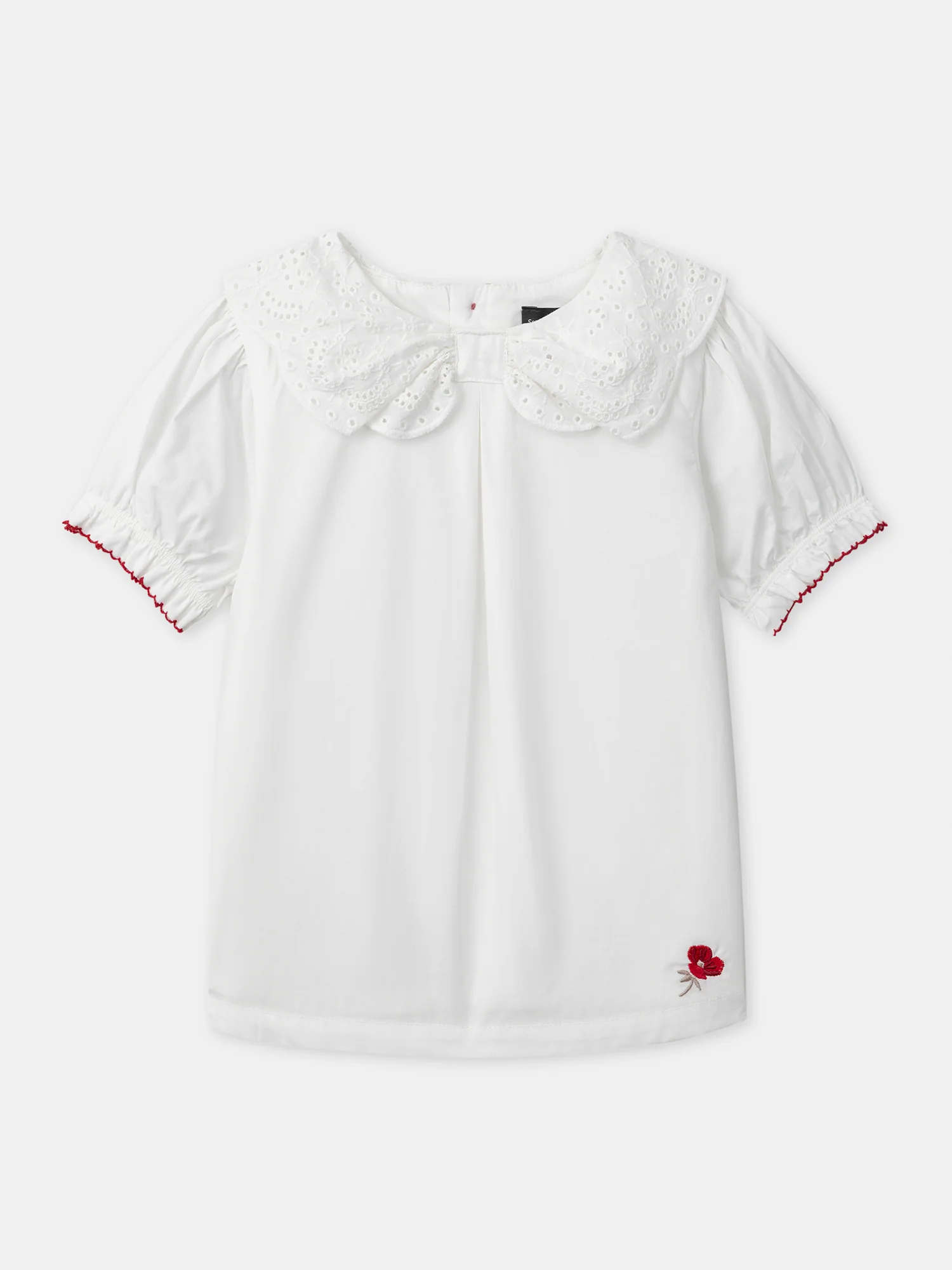 Blouse blanche à col noué et manches bouffantes Fille