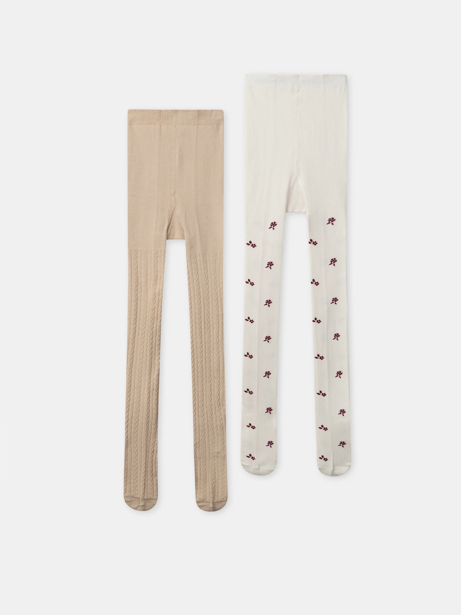 Lot de 2 collants beige ou écru à motifs fleurs Fille