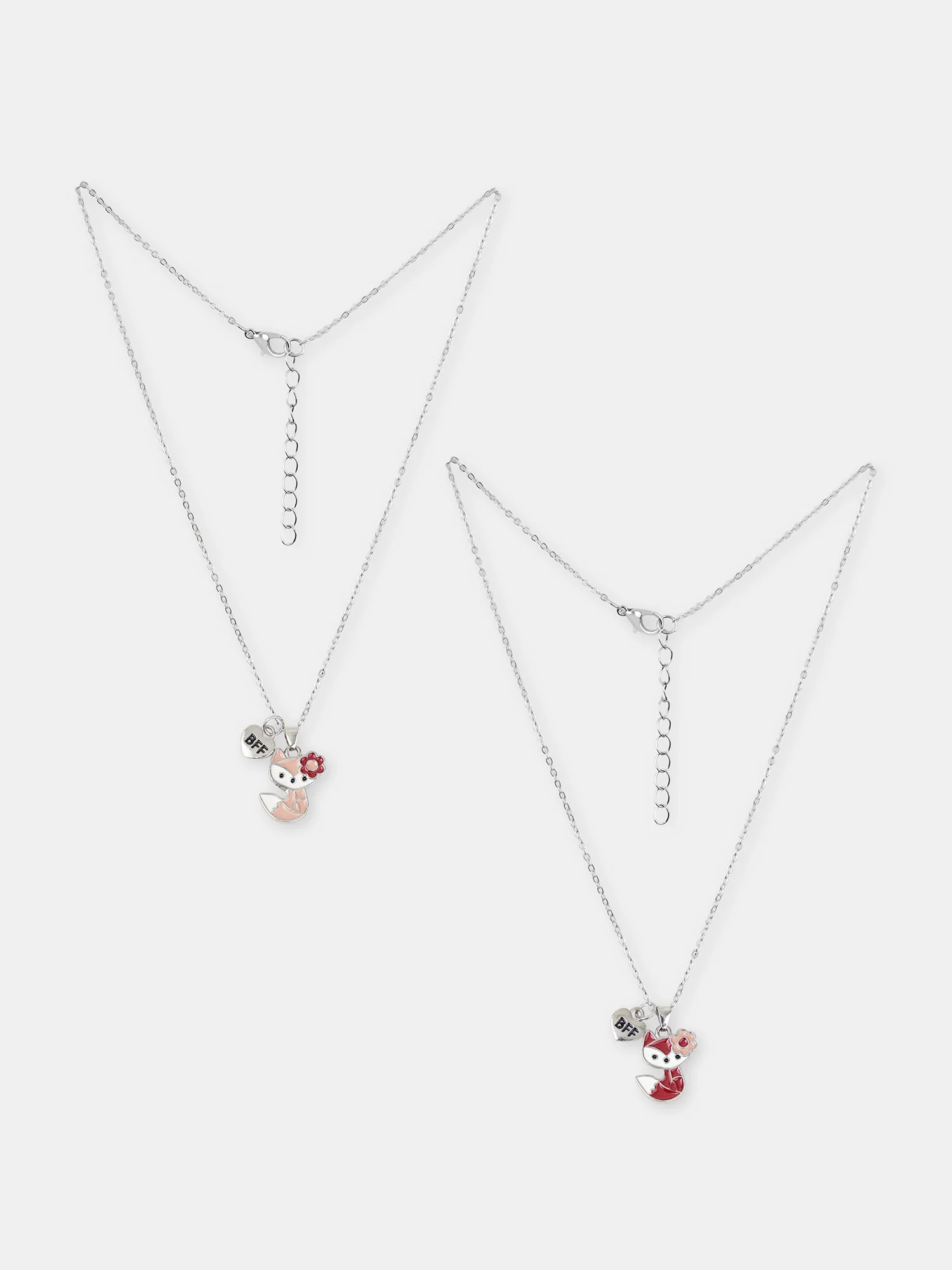2 Colliers argentés pendentifs renards Fille