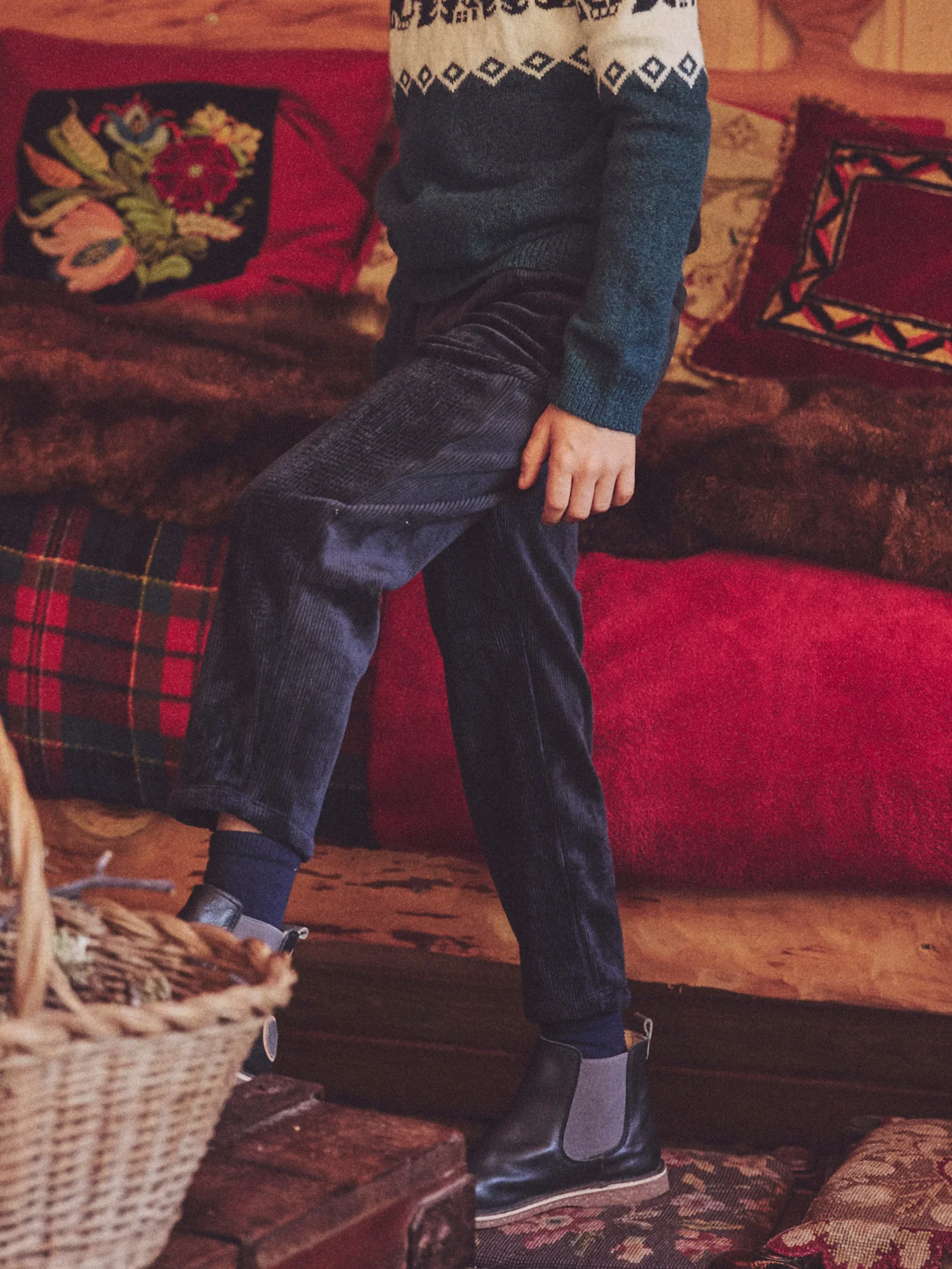 Pantalon bleu marine en velours Garçon - Image 2
