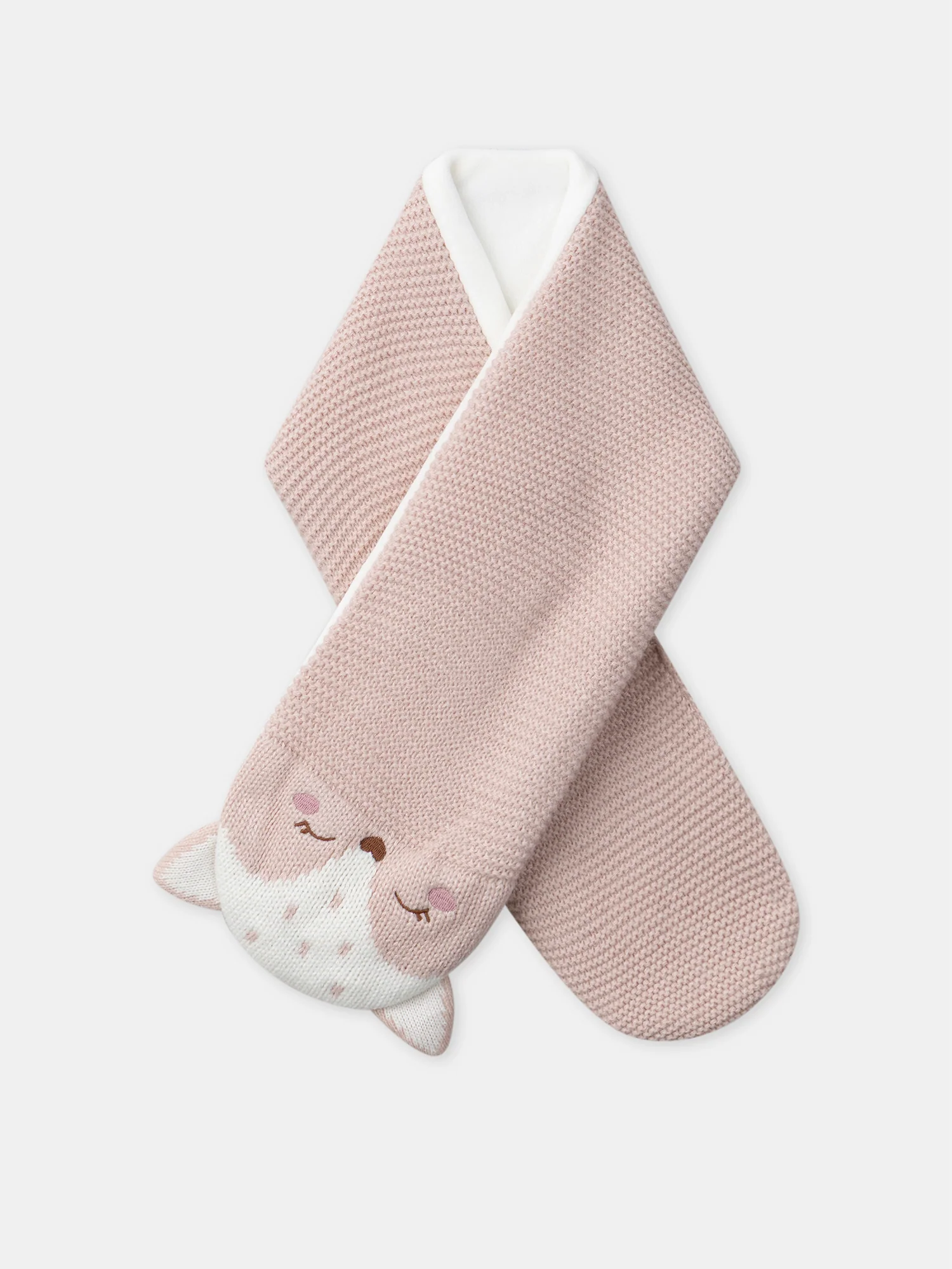 Écharpe rose en maille avec visage renard Bébé Fille