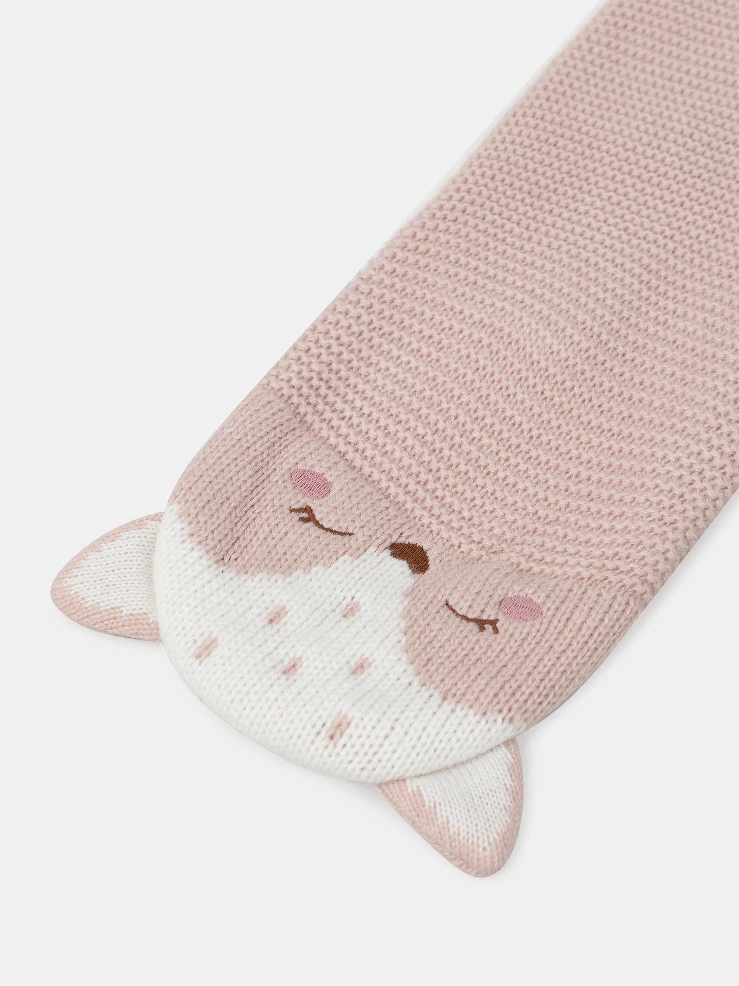 Écharpe rose en maille avec visage renard Bébé Fille - Image 2
