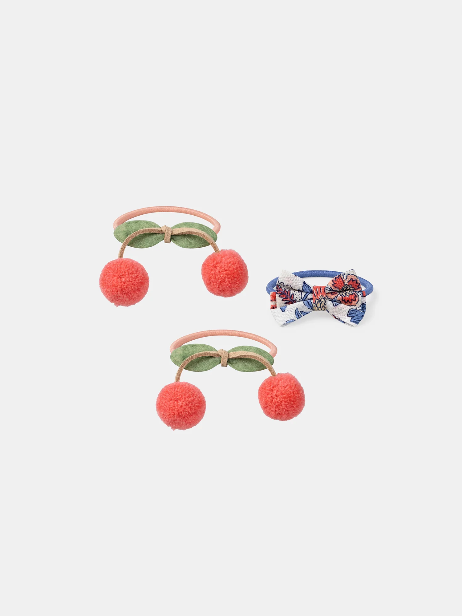 Lot de 3 élastiques nœud et baies pompons Fille