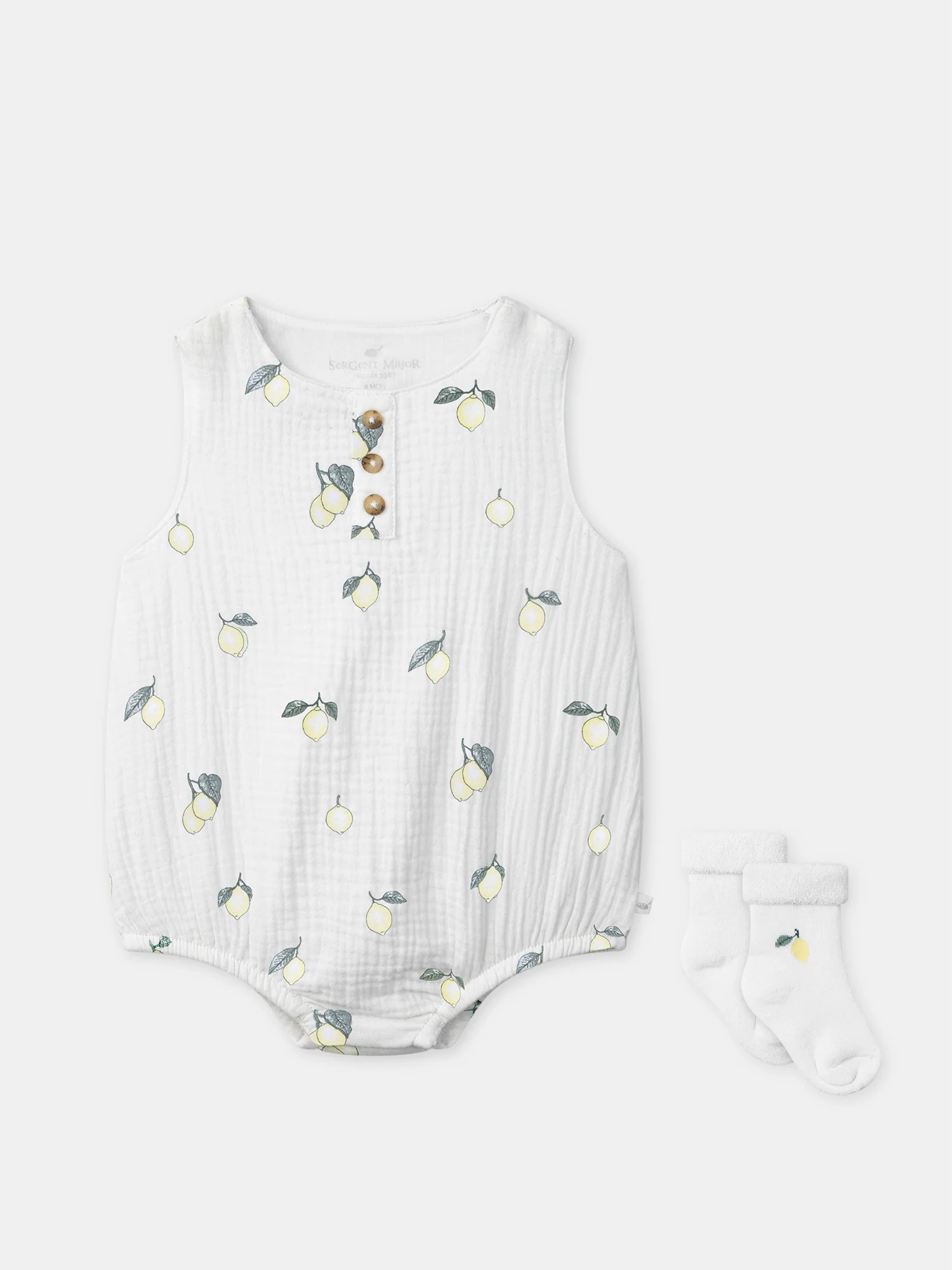 Ensemble barbotteuse imprimée citrons + chaussettes Naissance Mixte