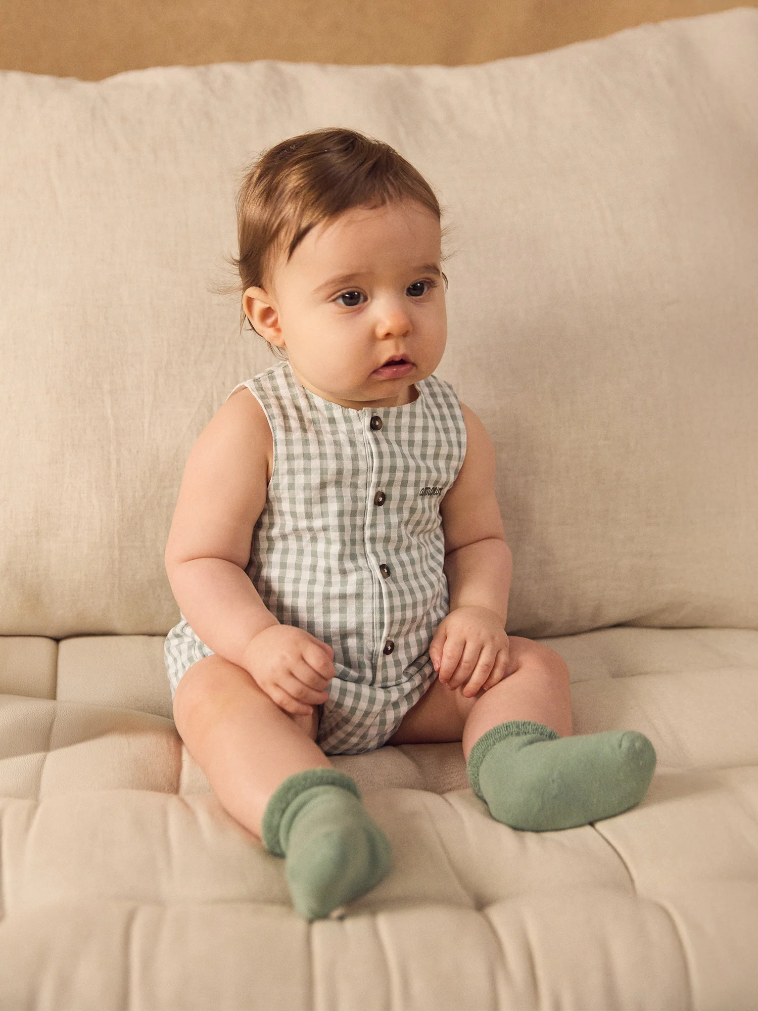 Ensemble barbotteuse vichy vert + chaussettes Naissance Mixte - Image 2