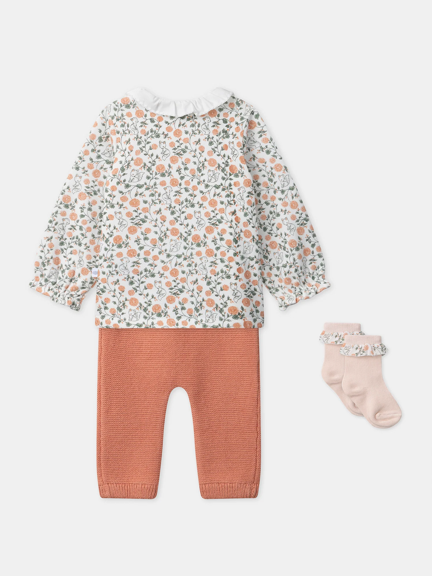 Ensemble sweat imprimé fleuri + legging + chaussettes Naissance Fille - Image 17