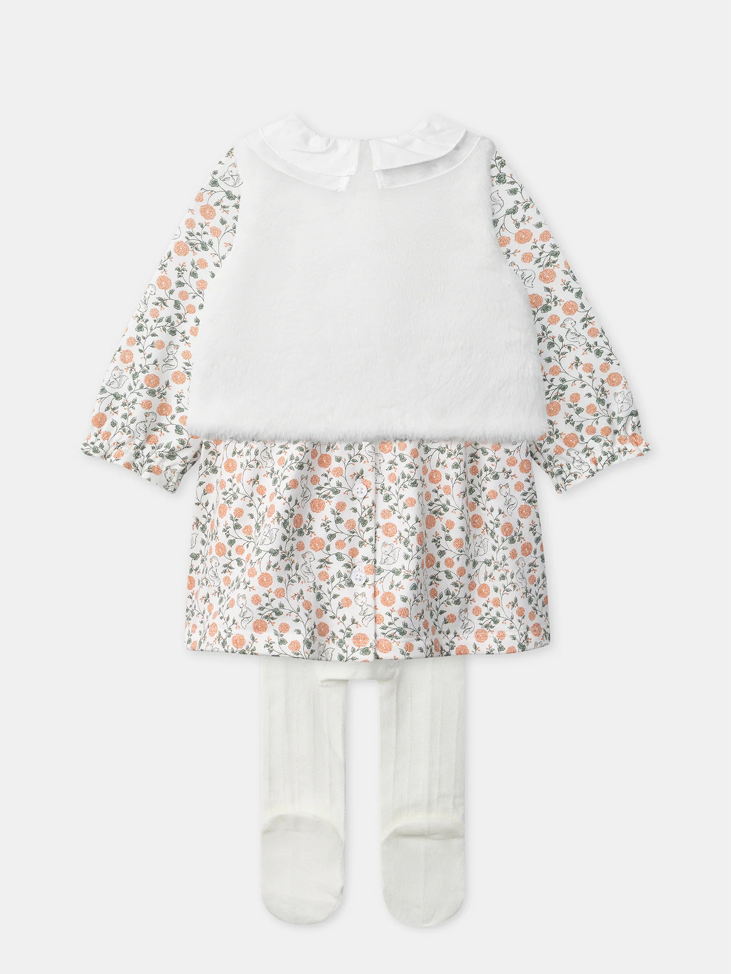 Ensemble robe imprimé fleuri + gilet + collant Naissance Fille - Image 16