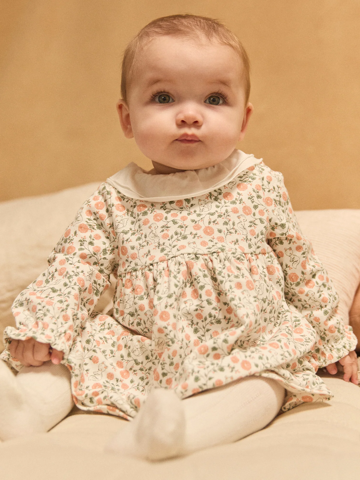Ensemble robe imprimé fleuri + gilet + collant Naissance Fille - Image 4