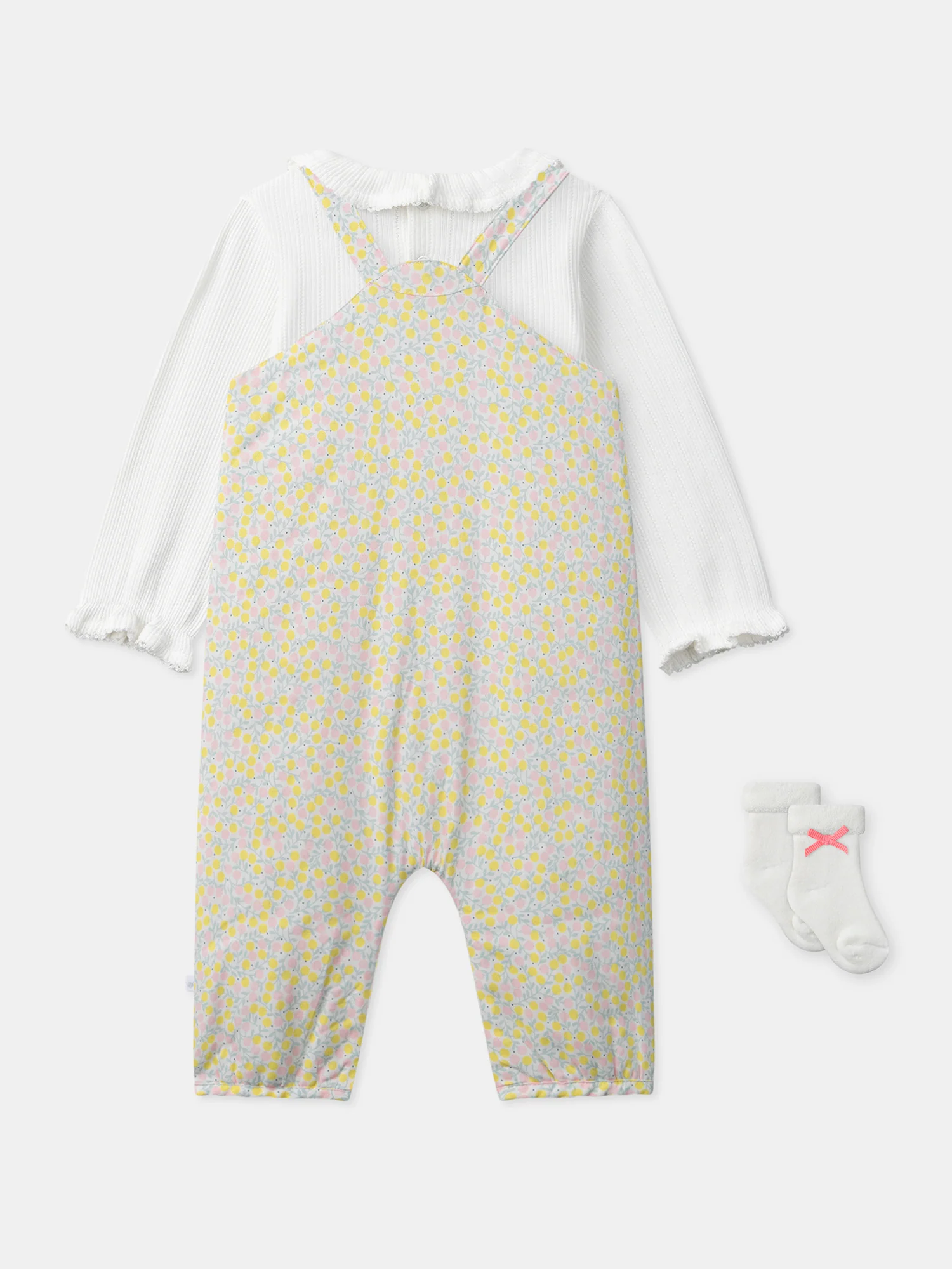 Ensemble combinaison fleuri + body écru + chaussettes à ruban Naissance Fille - Image 14