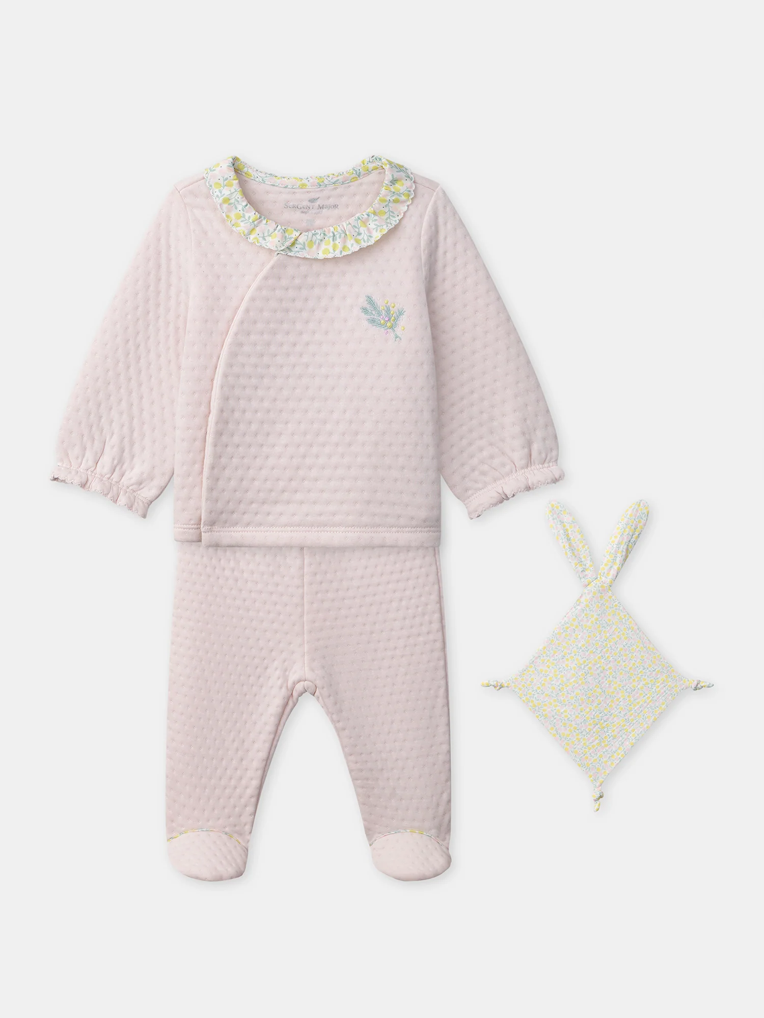 Ensemble haut + pantalon rose + doudou Naissance Fille