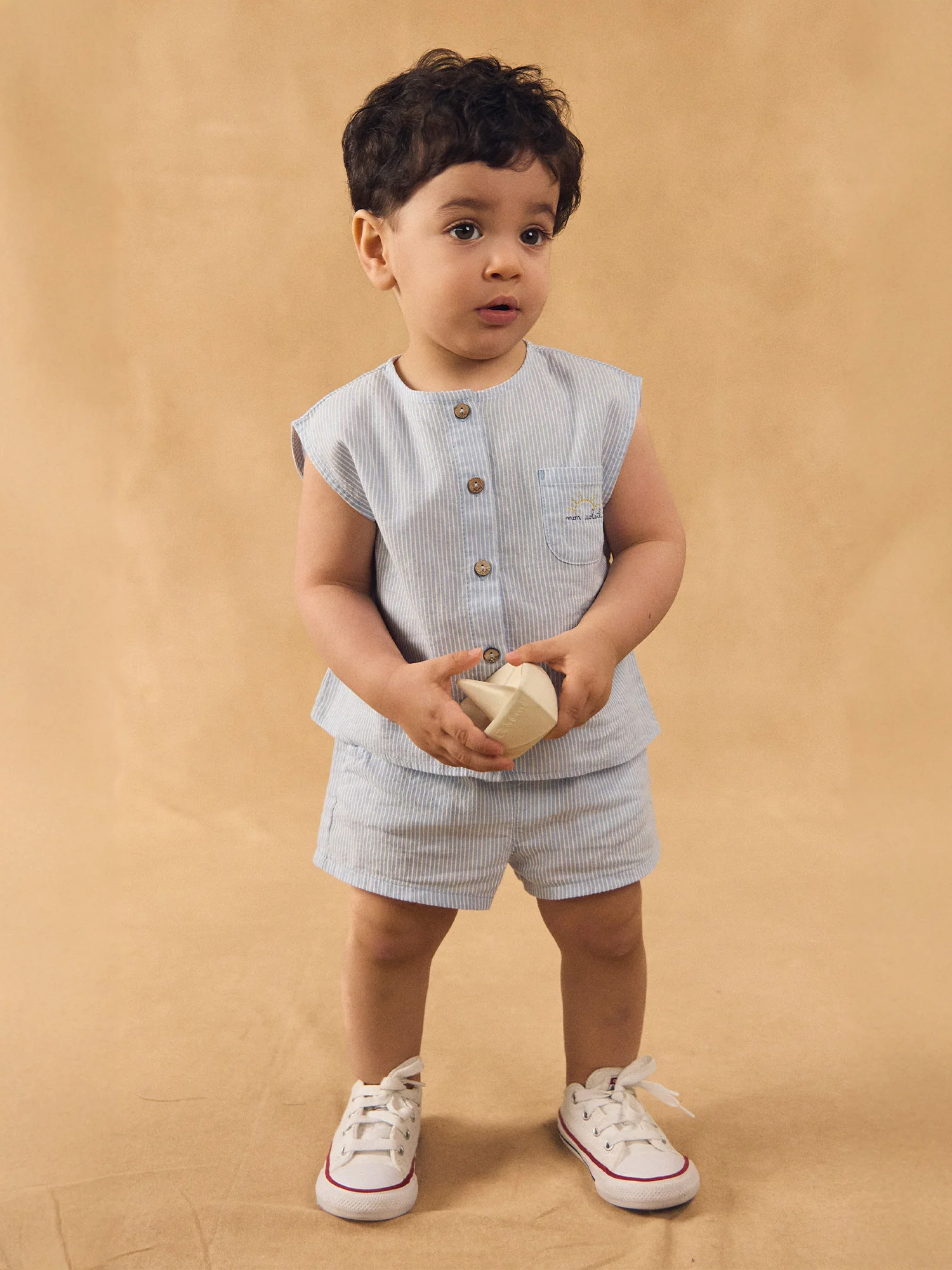 Ensemble top et short à rayures bleu ciel Bébé Garçon - Image 5