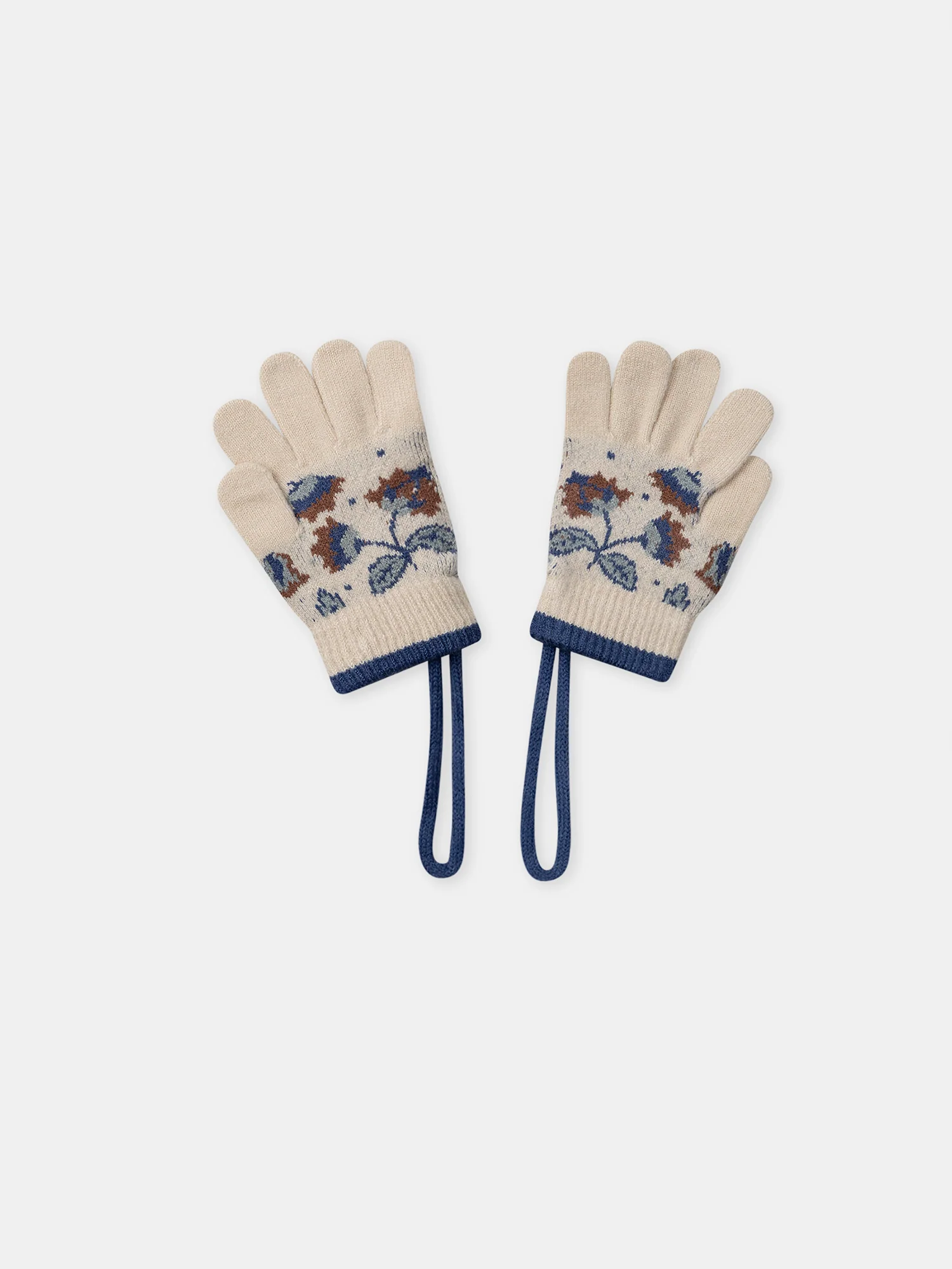 Gants beige à motif fleurs Fille - Image 2