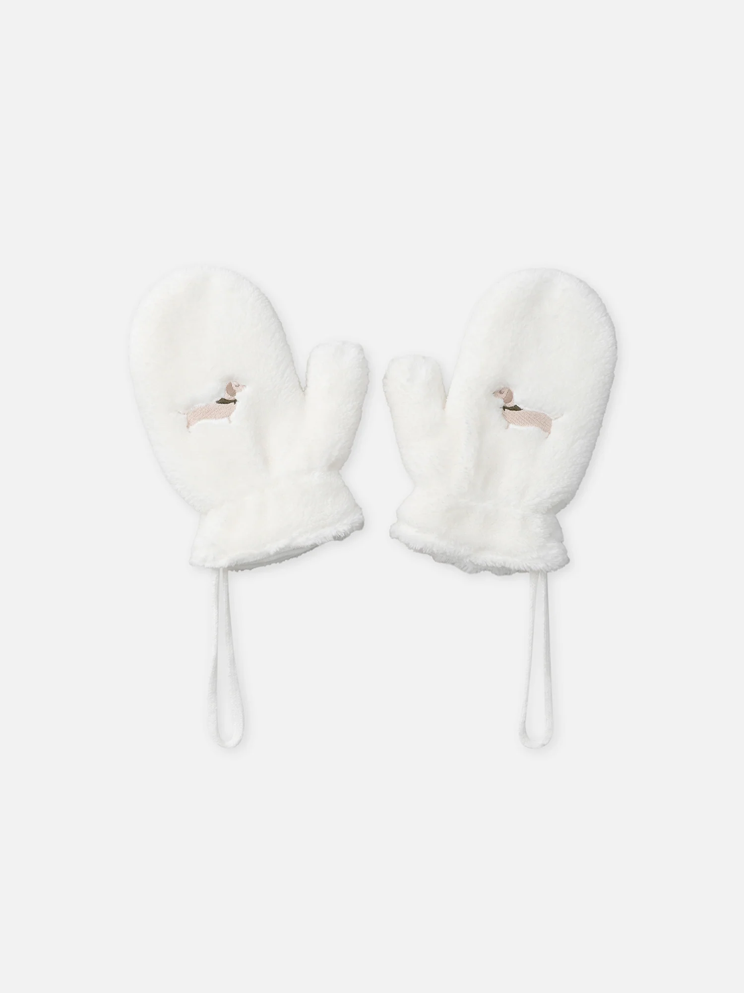 Gants blanc à broderie chien Fille
