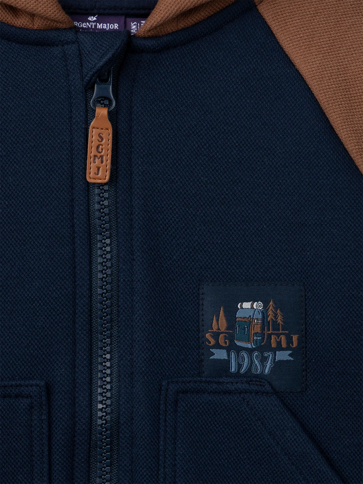 Sweat à capuche zippé bleu foncé et marron Garçon - Image 3