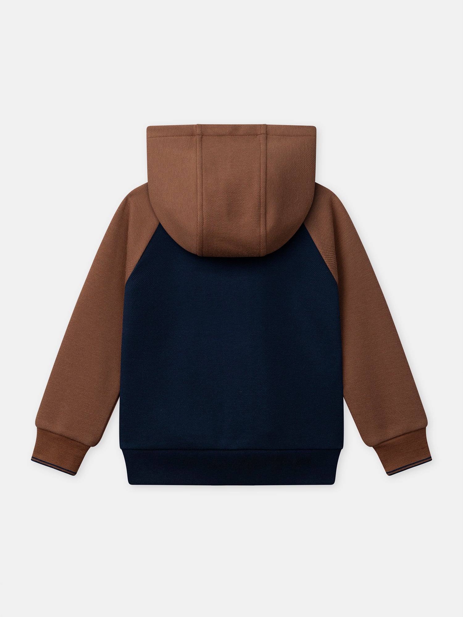 Sweat à capuche zippé bleu foncé et marron Garçon - Image 4