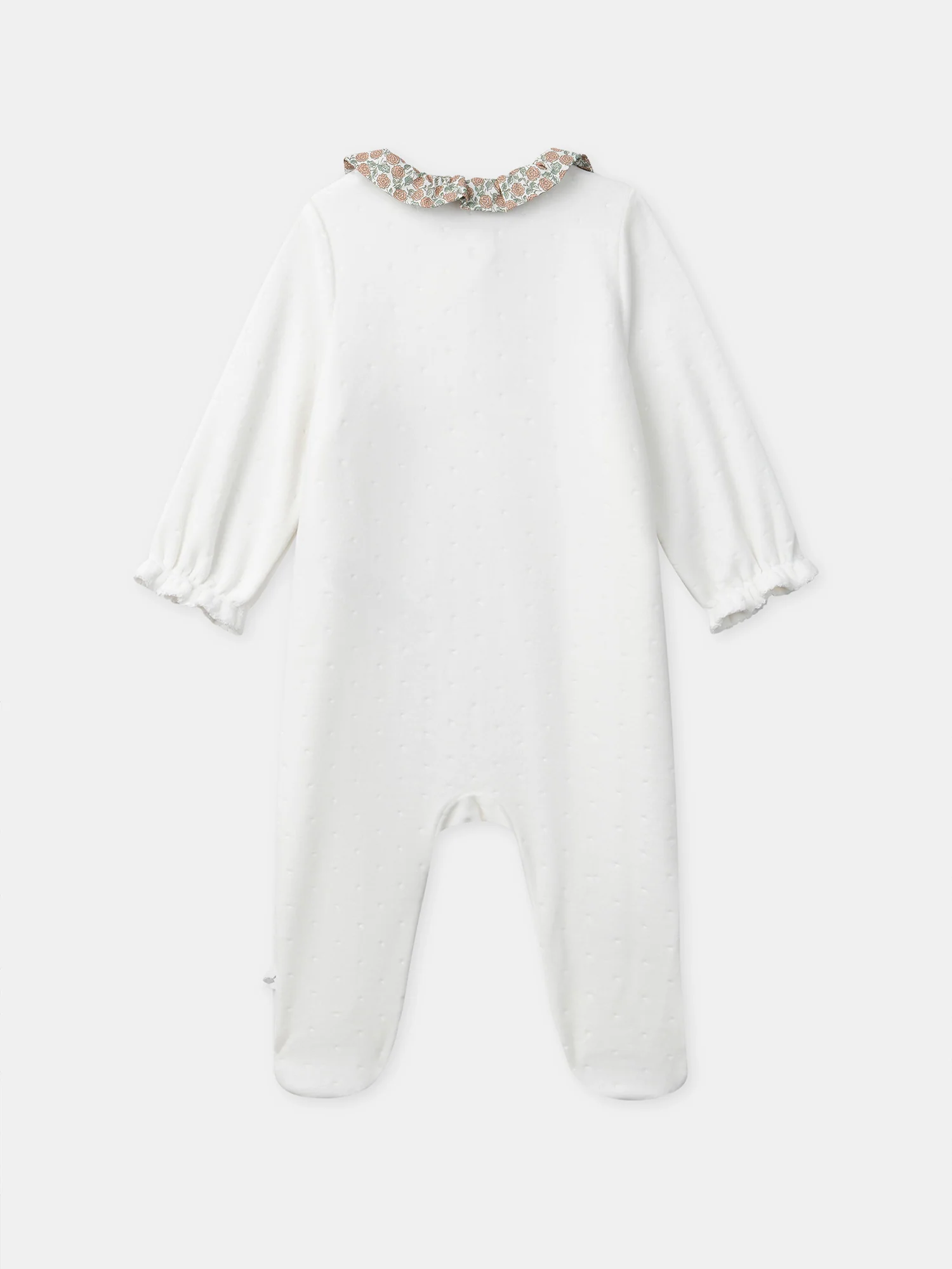 Grenouillère blanche en velours et fleuri Naissance Fille - Image 6