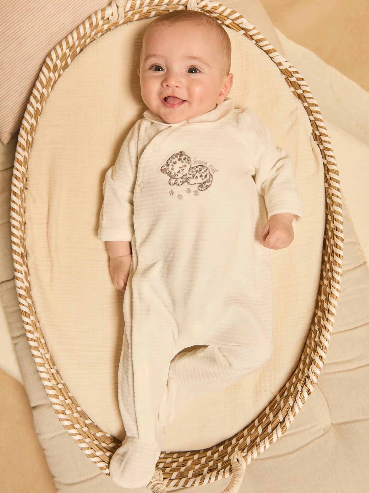 Grenouillère blanche en velours à col Naissance Mixte - Image 2