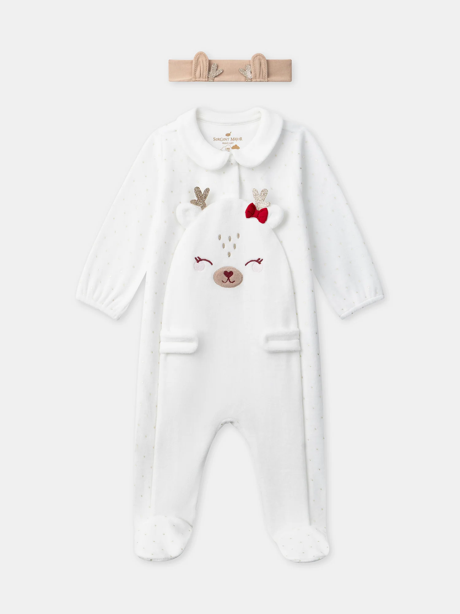 Grenouillère blanche + bandeau marron Bébé Fille