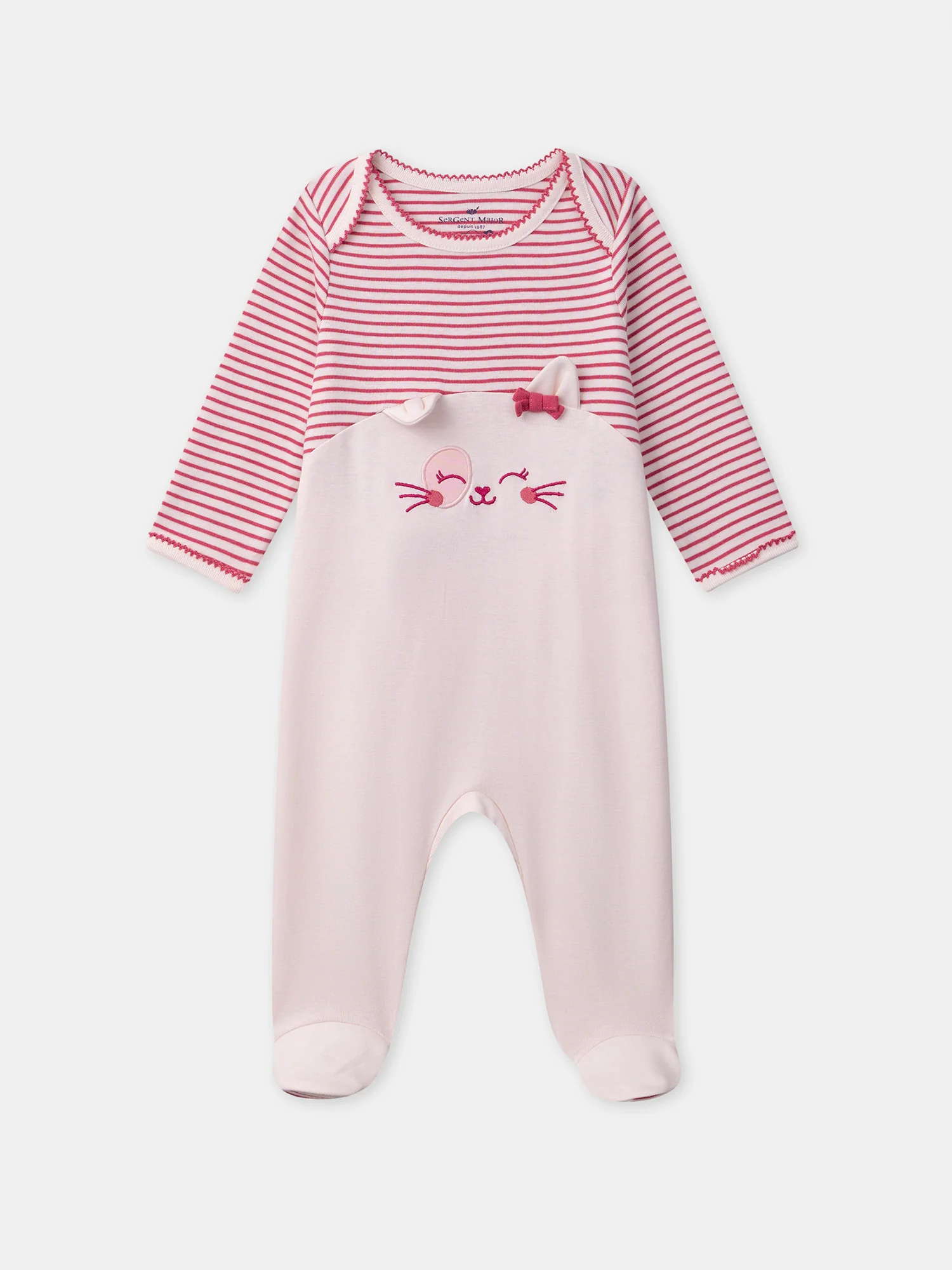 Grenouillère rose à rayures et rose uni Bébé Fille