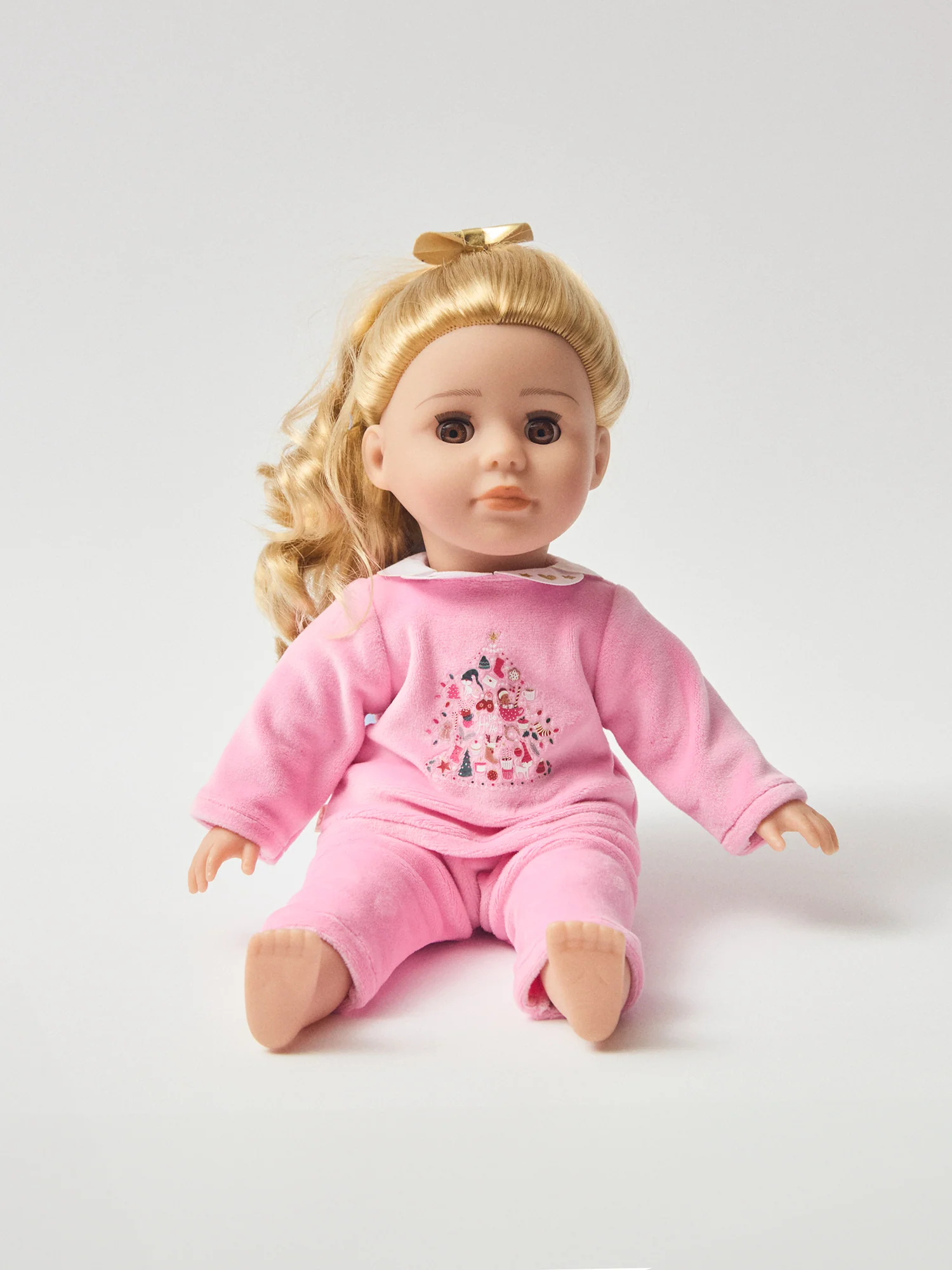 Pyjama poupée rose en velours imprimé noël