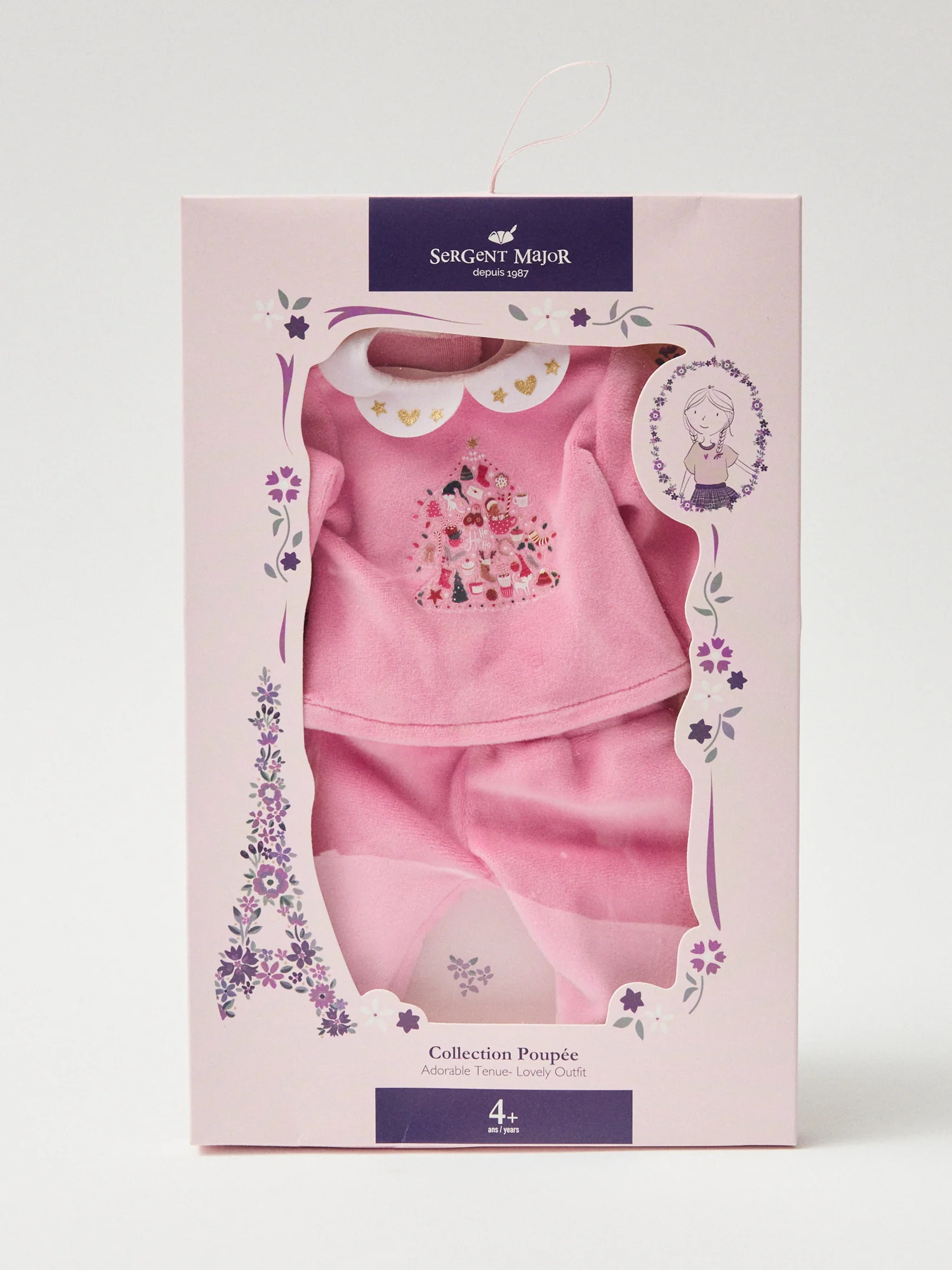 Pyjama poupée rose en velours imprimé noël - Image 3