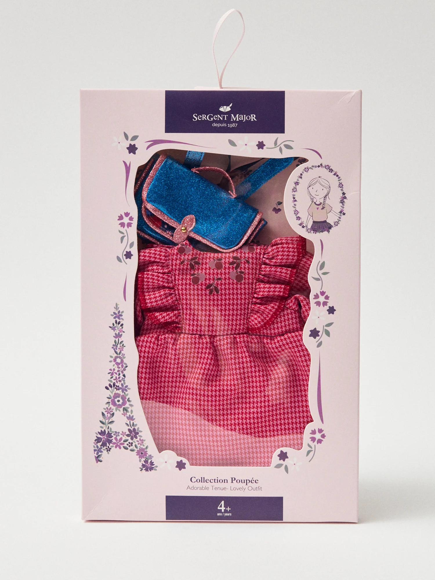Robe poupée rose à volants et imprimé pommes + sac à dos - Image 3