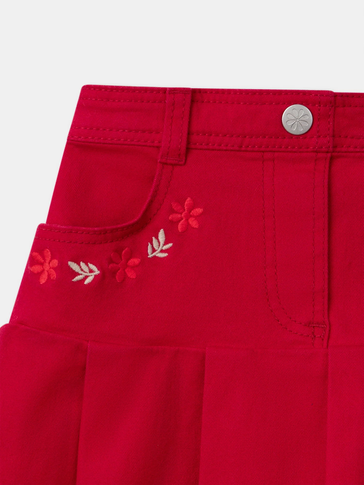 Jupe plissée rouge à broderies fleurs Fille - Image 5