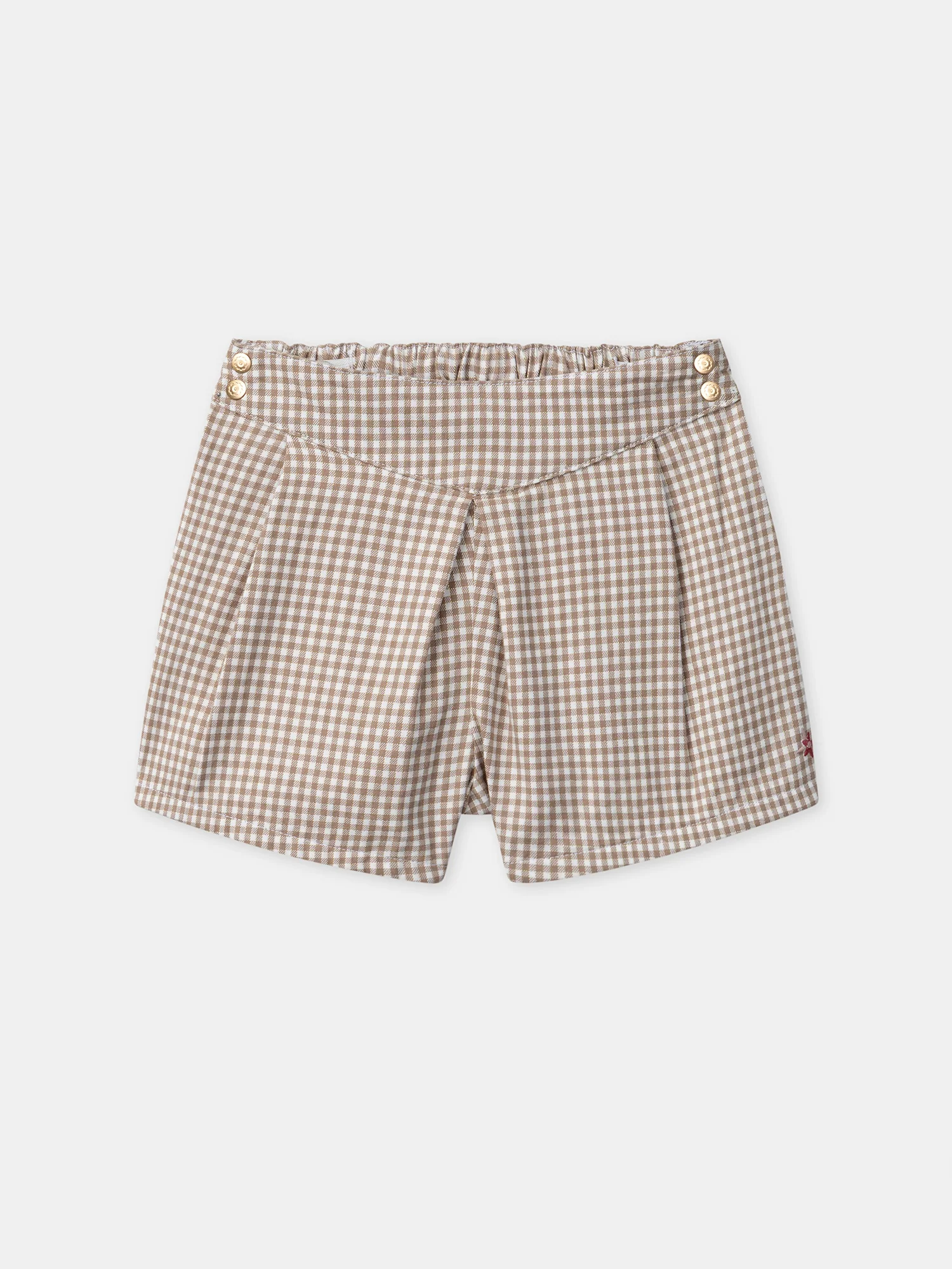 Jupe-short vichy marron et blanc Fille