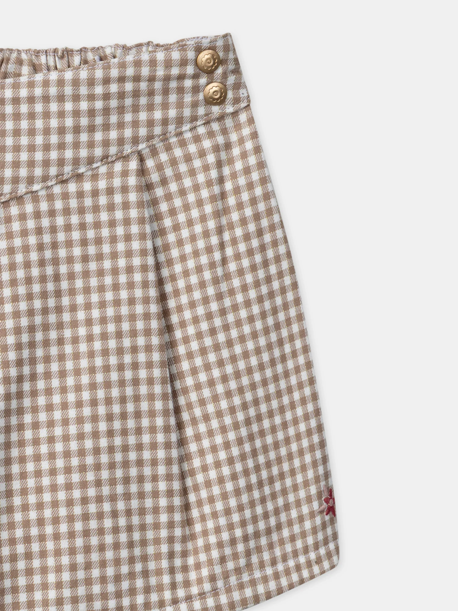 Jupe-short vichy marron et blanc Fille - Image 4
