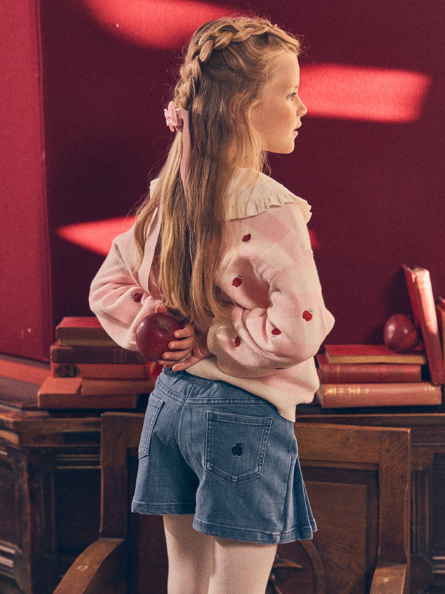 Jupe-short en jean bleu mi-plissée Fille - Image 3