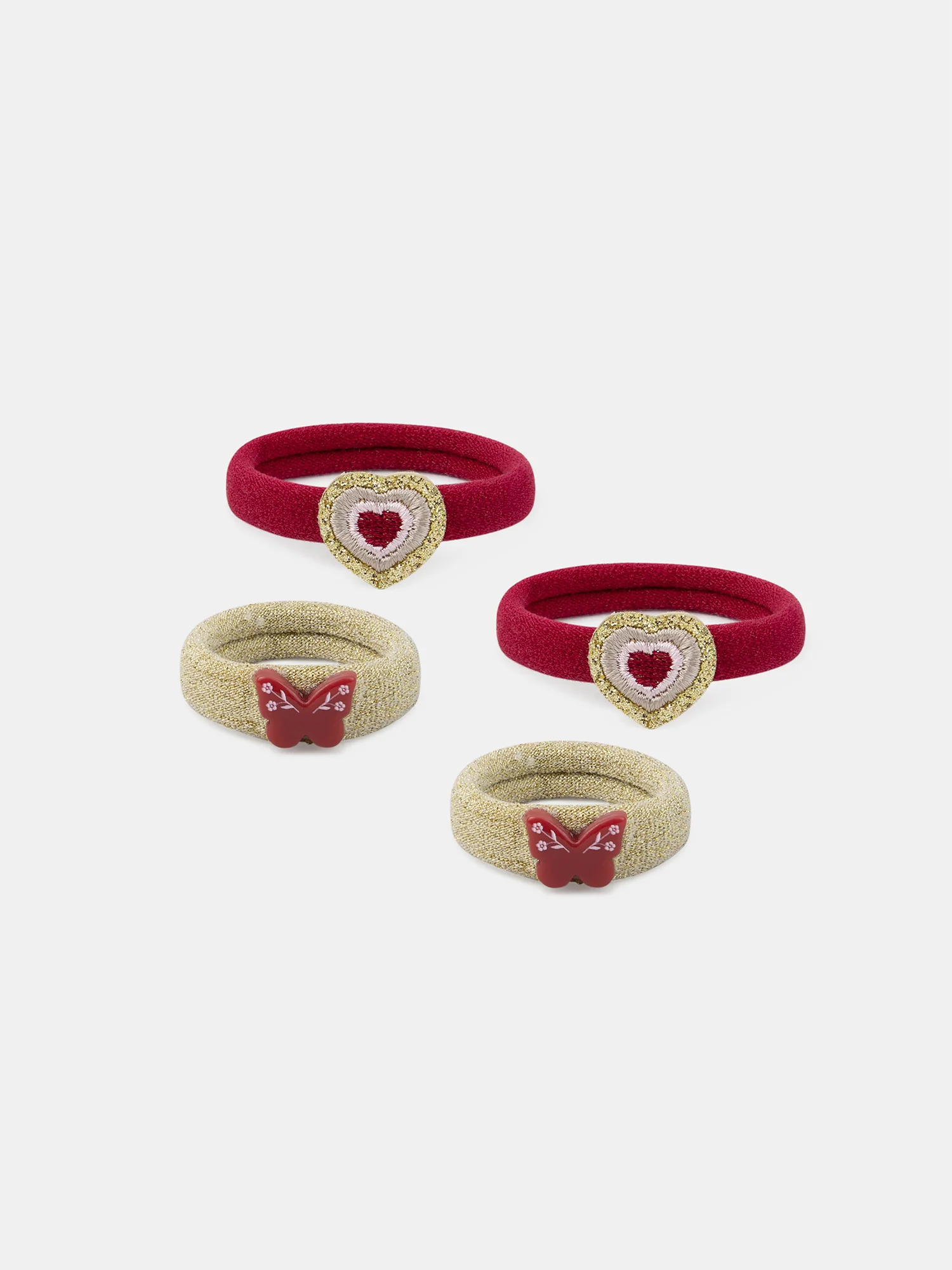 Lot de 4 élastiques papillons et cœurs Fille