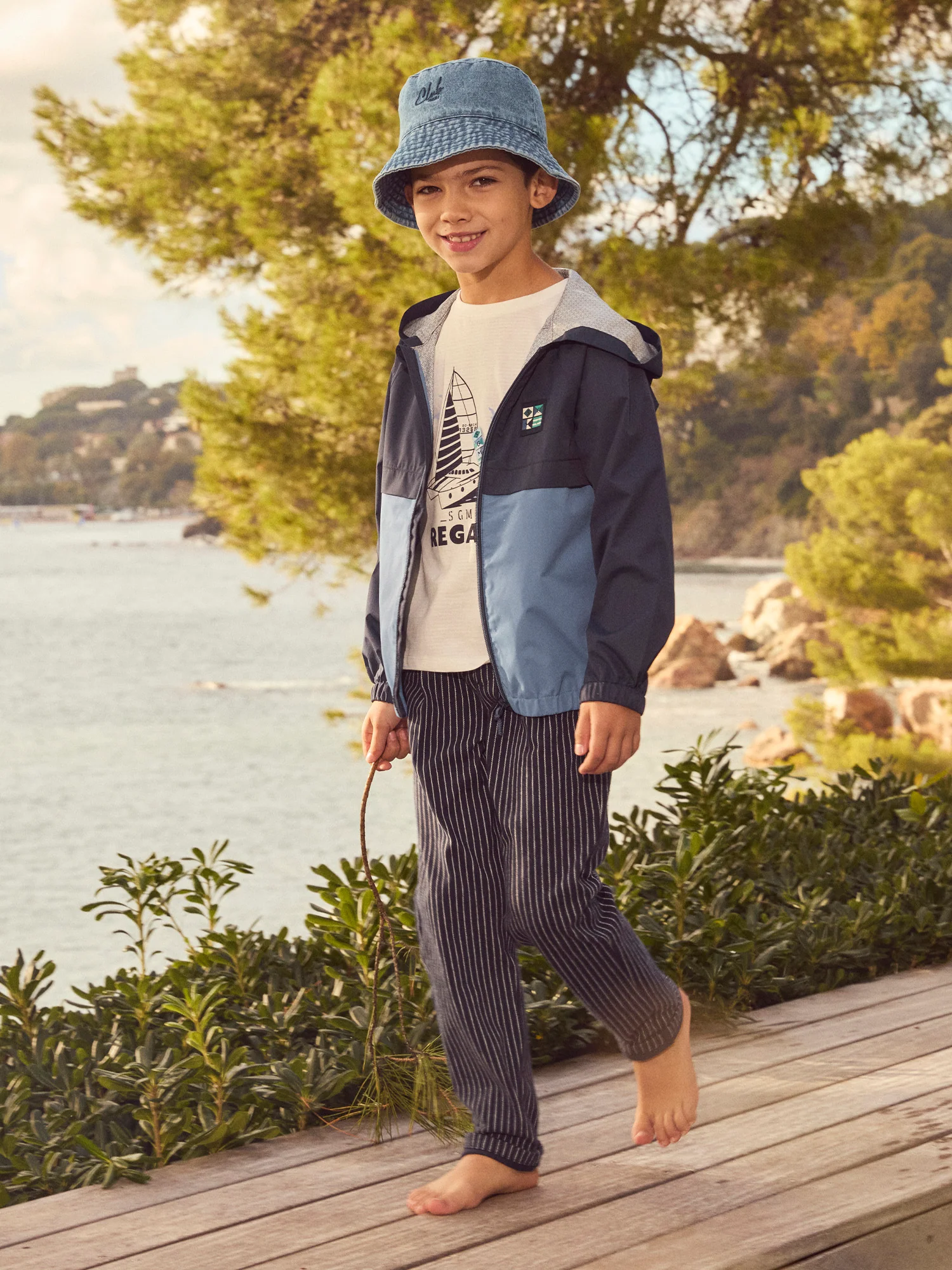 Pantalon bleu marine à rayures écru Garçon - Image 4